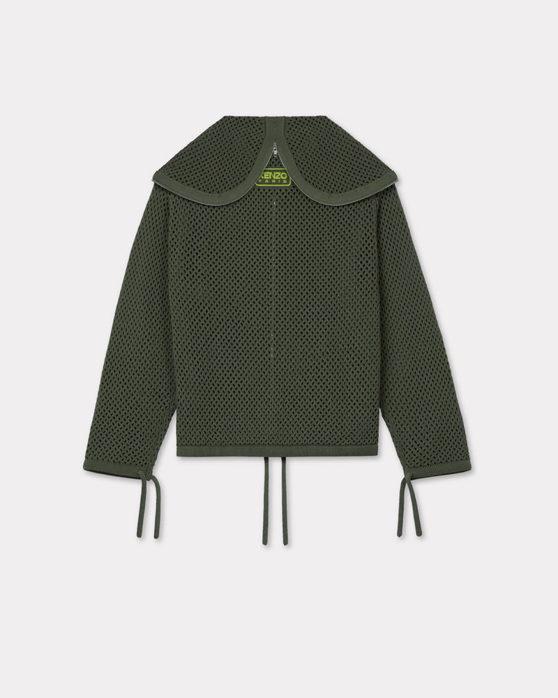 KENZO Embroidered zip-up knitted hooded sweatshirt in cotton mesh outlook