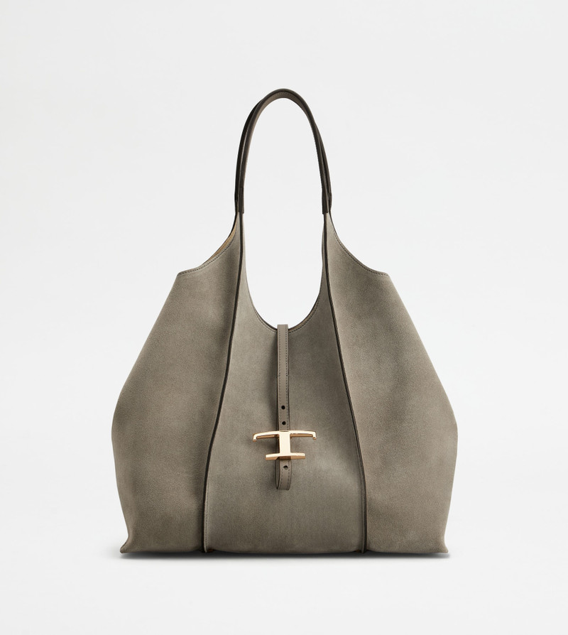 T TIMELESS SHOPPING BAG IN SUEDE MEDIUM - GREY 1
