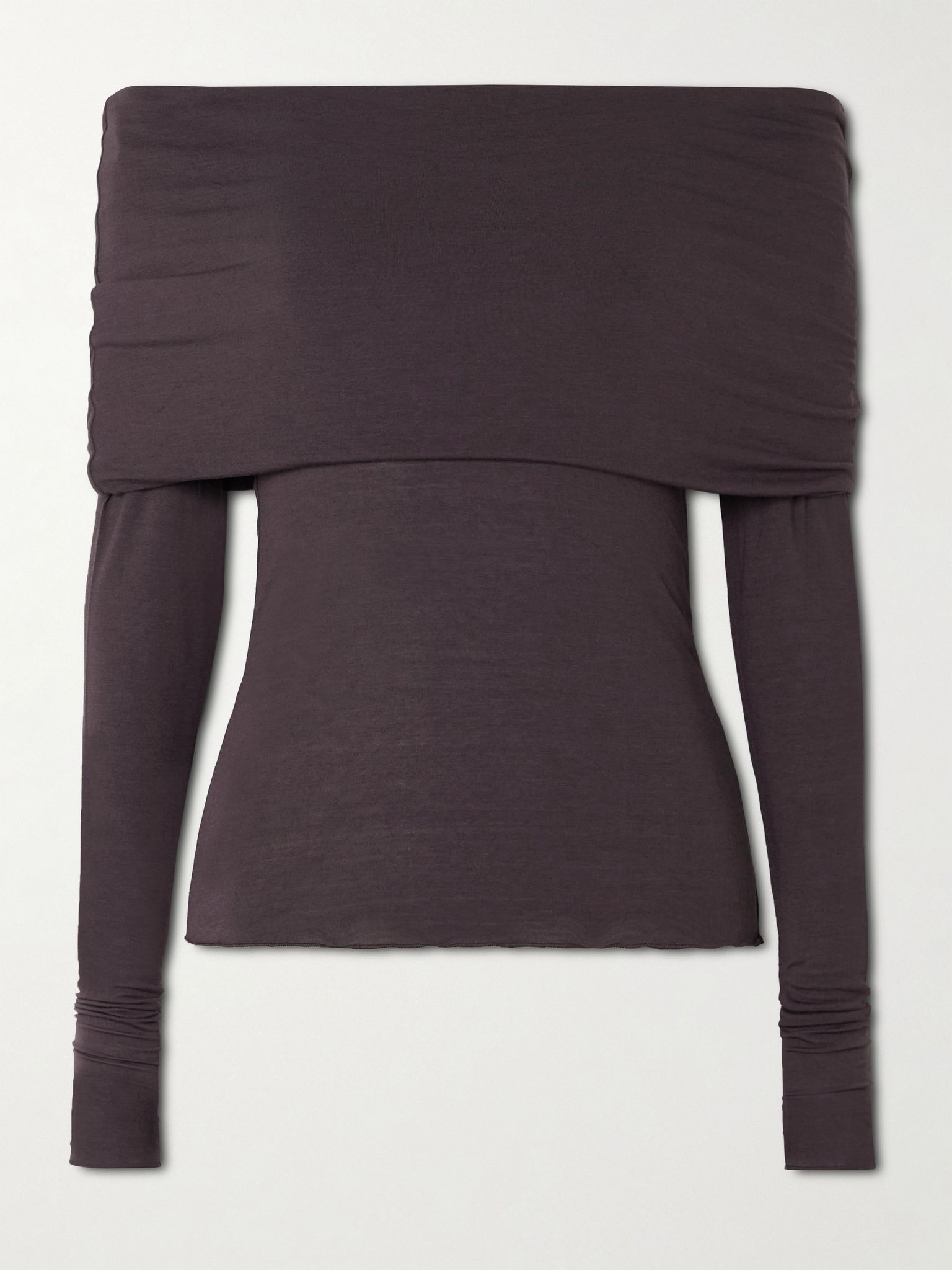 Sheer Modal-Blend Off-Shoulder Long-Sleeve Top - Phoenix Brown - 1
