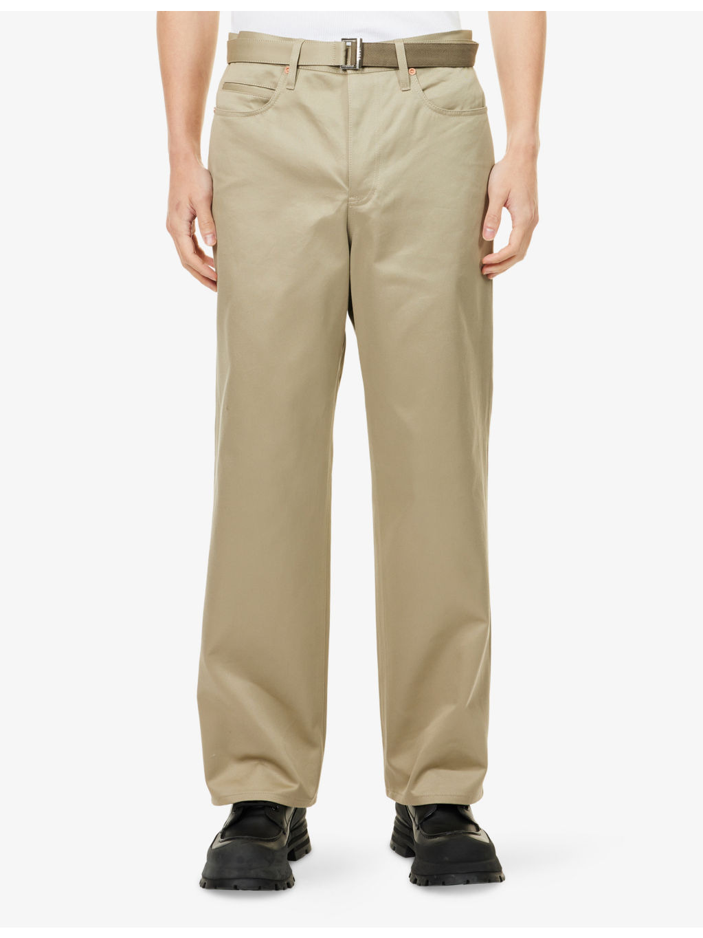Belted Straight-Leg Cotton Chino Trousers - 3