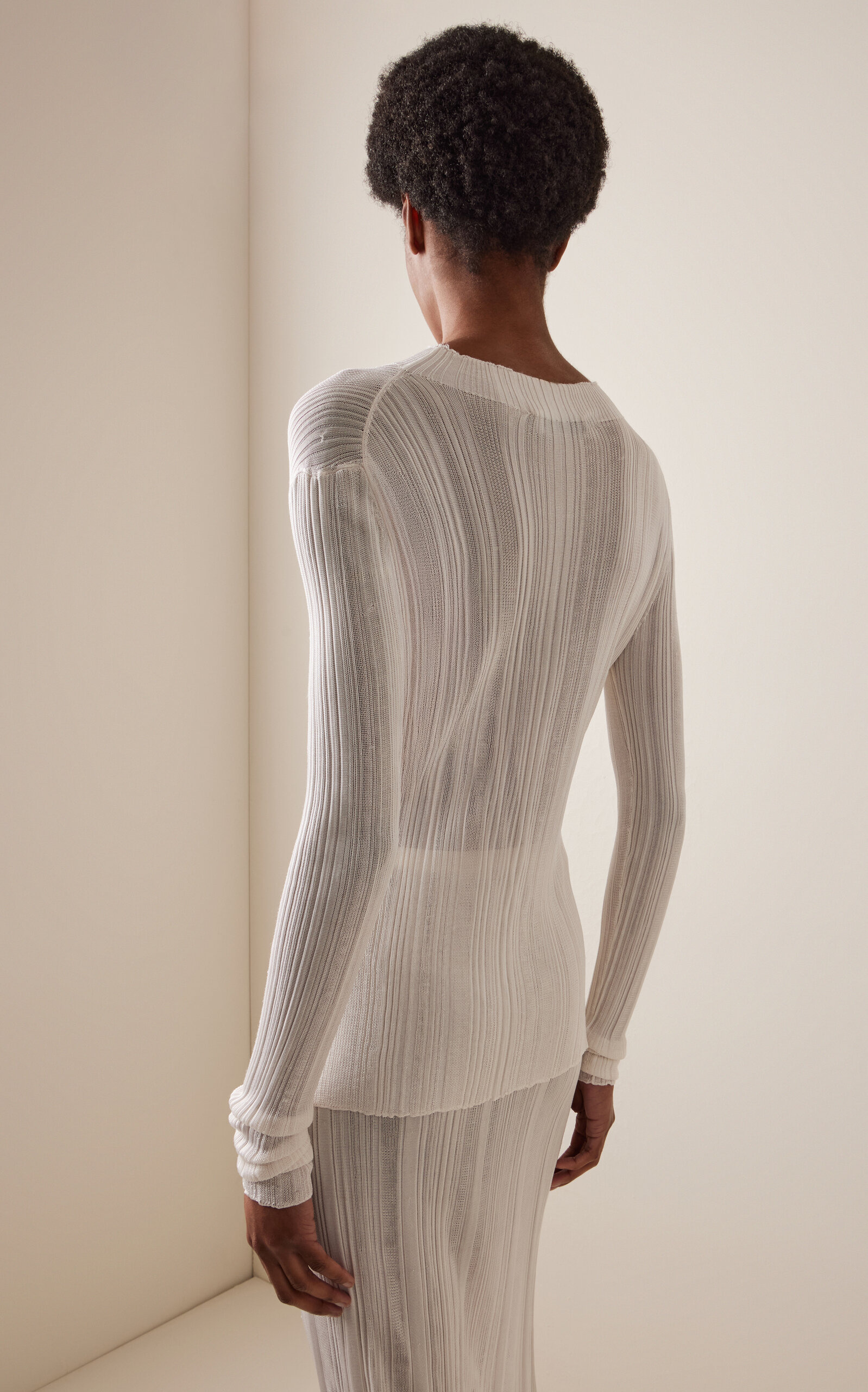 Aveda Knit Silk Mock-Neck Top ivory - 4