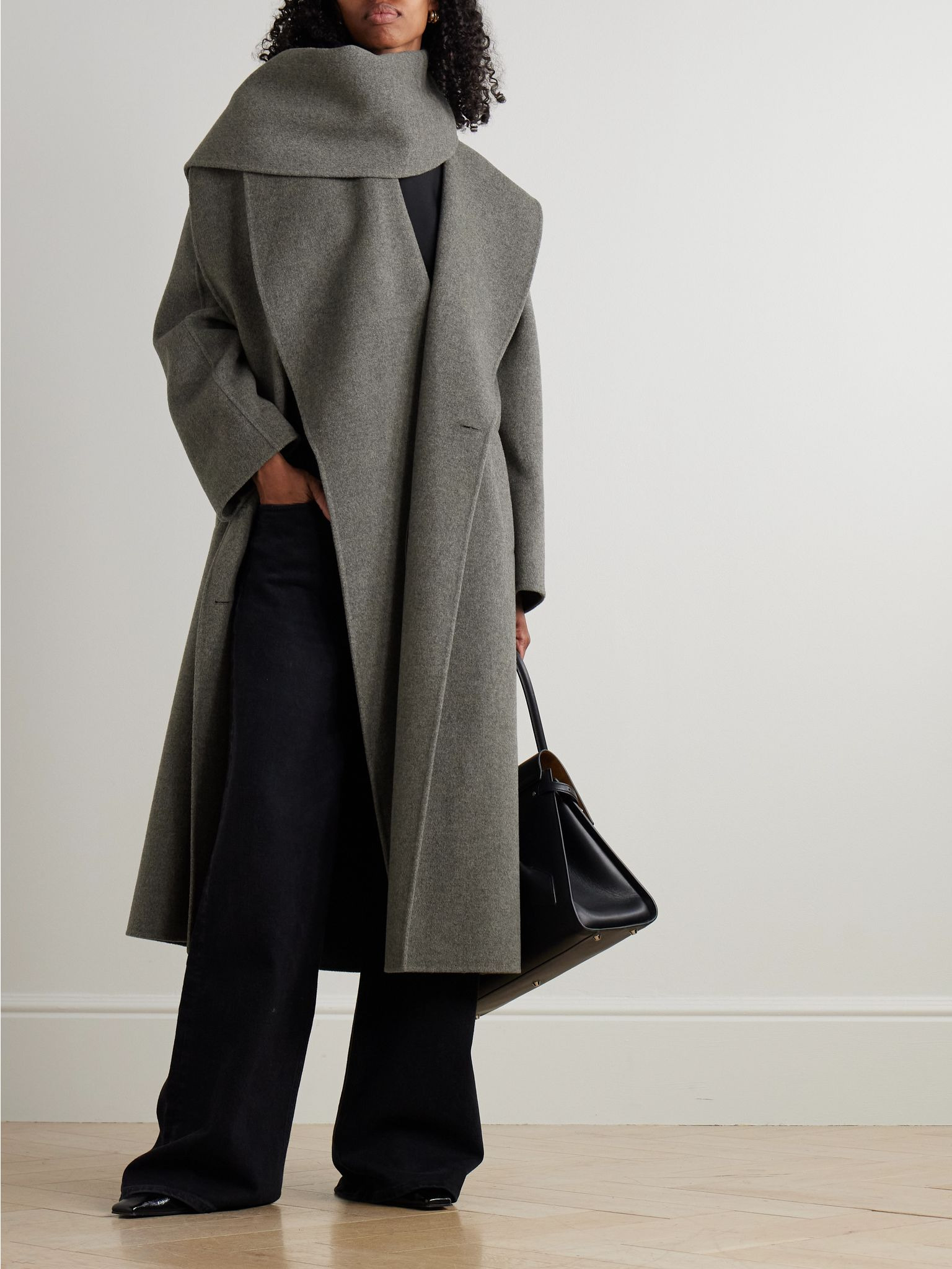 Double-breasted wool and cashmere-blend coat Charcoal - 2
