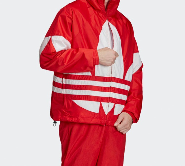 adidas originals Big trefoil Stripe Large Logo hooded Casual Jacket Red FM7076 - 6
