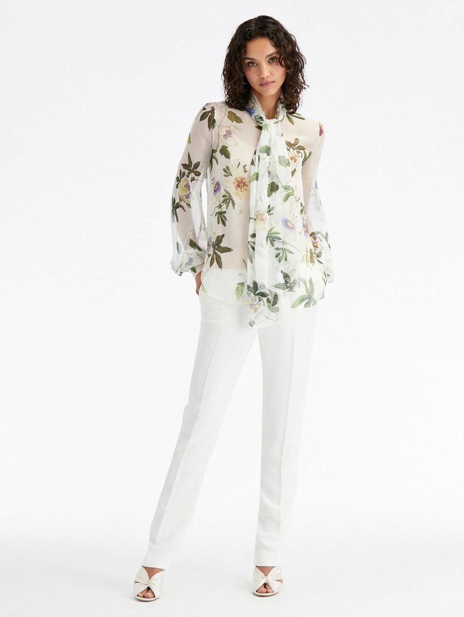 PASSIONFLOWER TIE-NECK CHIFFON BLOUSE - 2