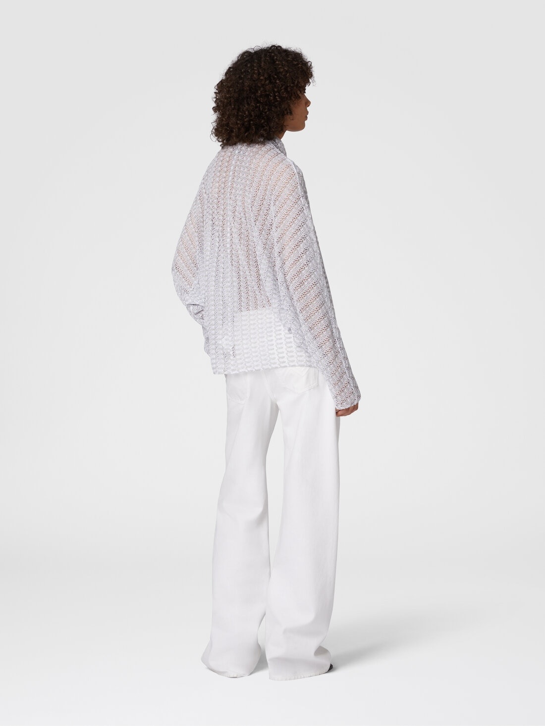 Lamé viscose lace blouse with sash collar - 3
