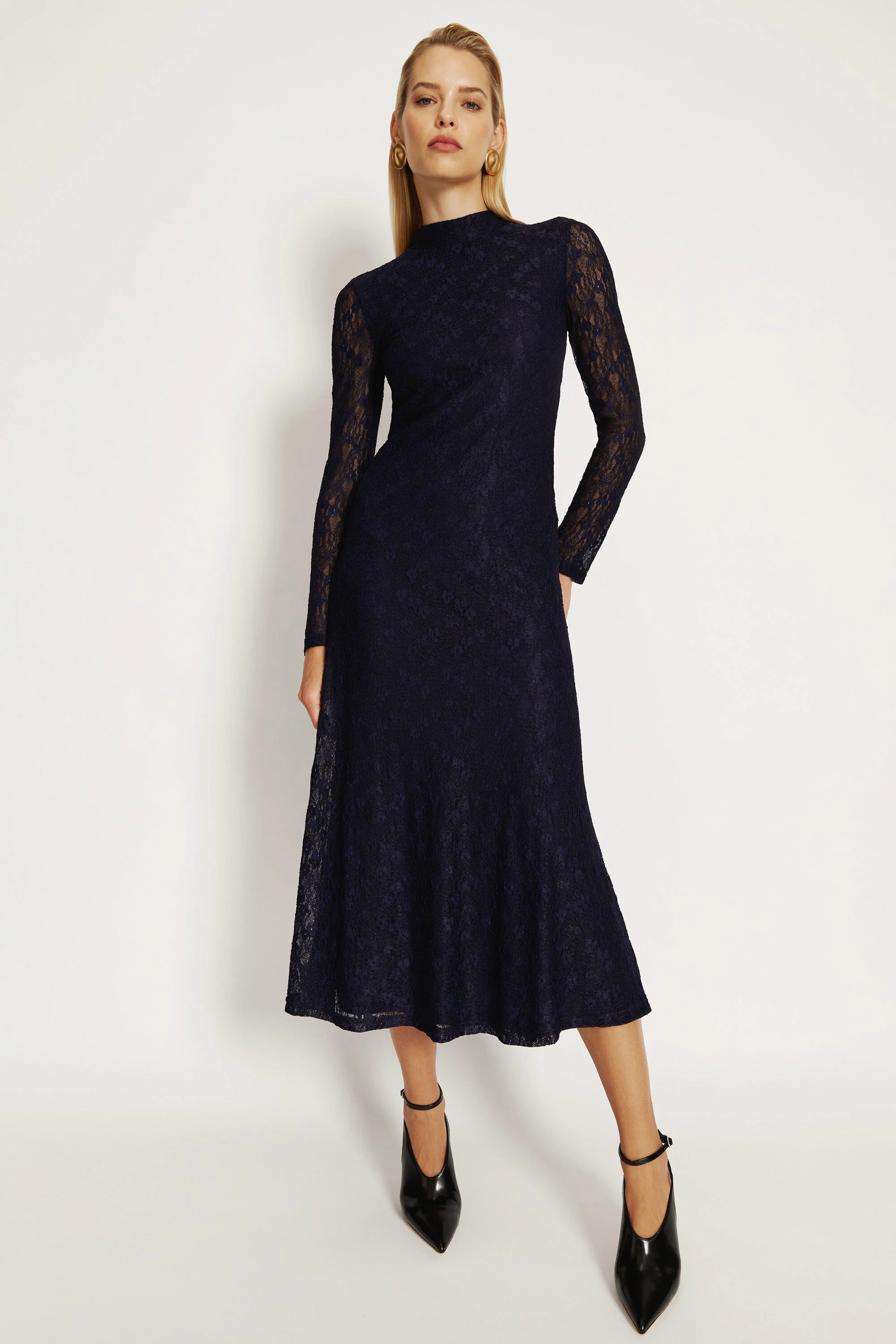 Ola Long Sleeve Midi Dress In Navy - 1