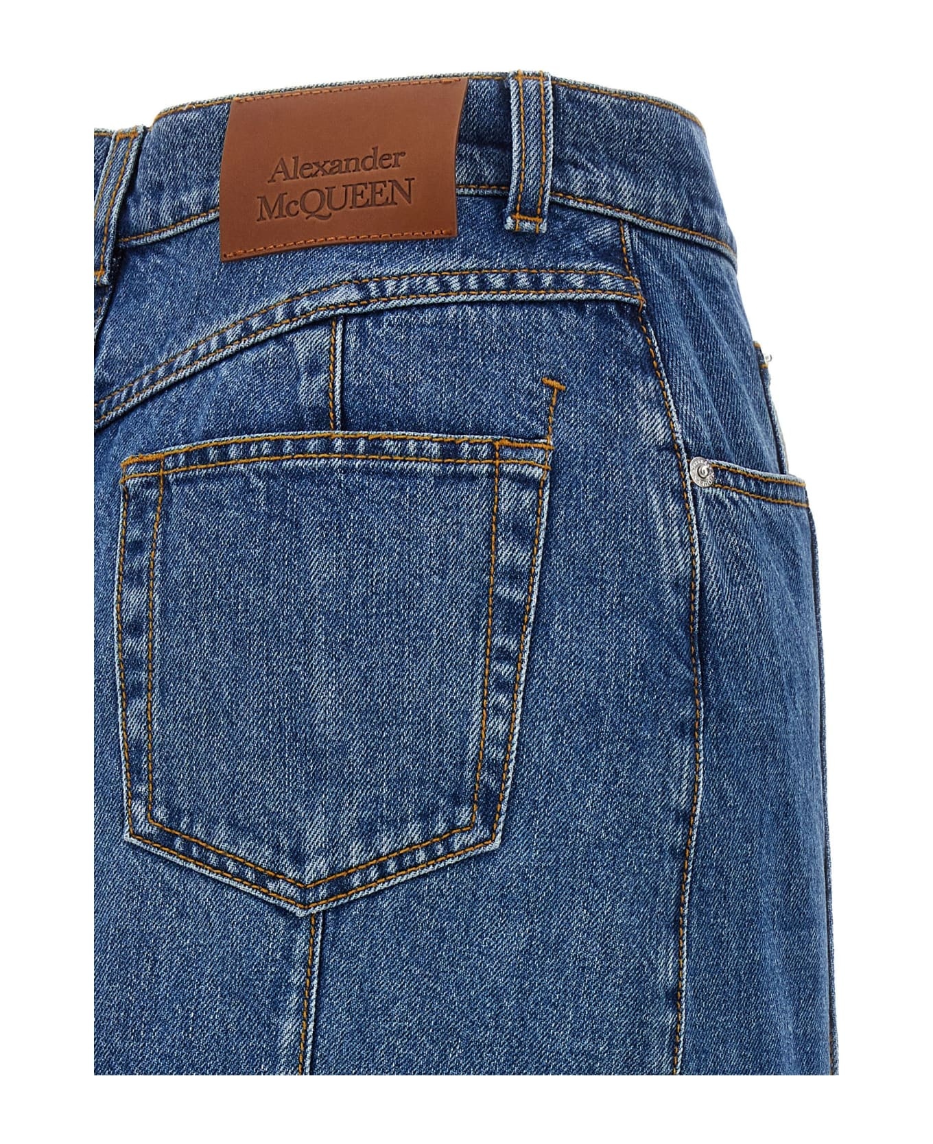 Pencil Denim Skirt With Cut-out - 4