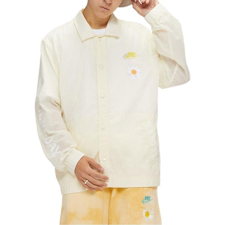 Men's Nike Retro Embroidered Daisy Long Sleeves Autumn Coconut Milk Shirt DM5056-113 - 2