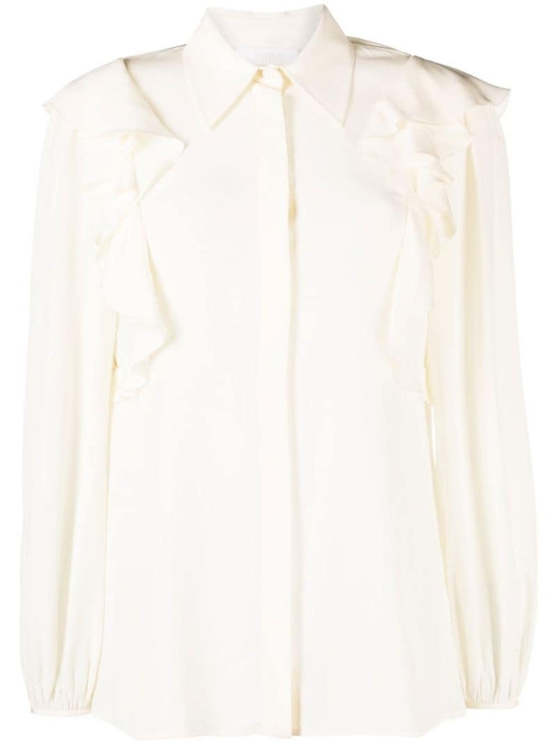 draped panels bishop-sleeves blouse - 1