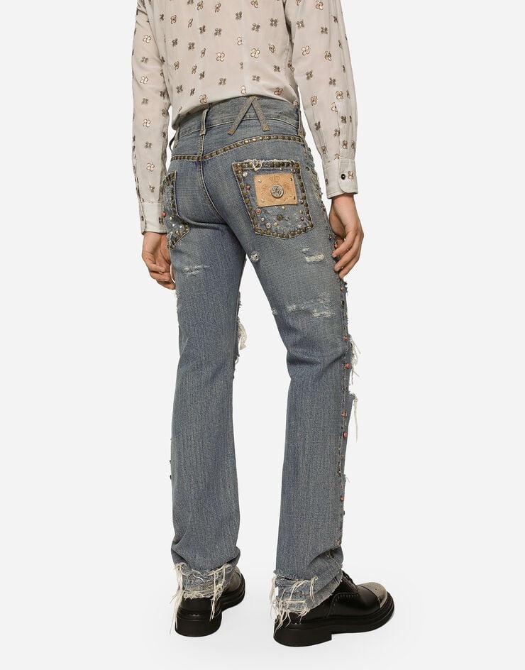 Washed denim jeans with studs and rips - 4