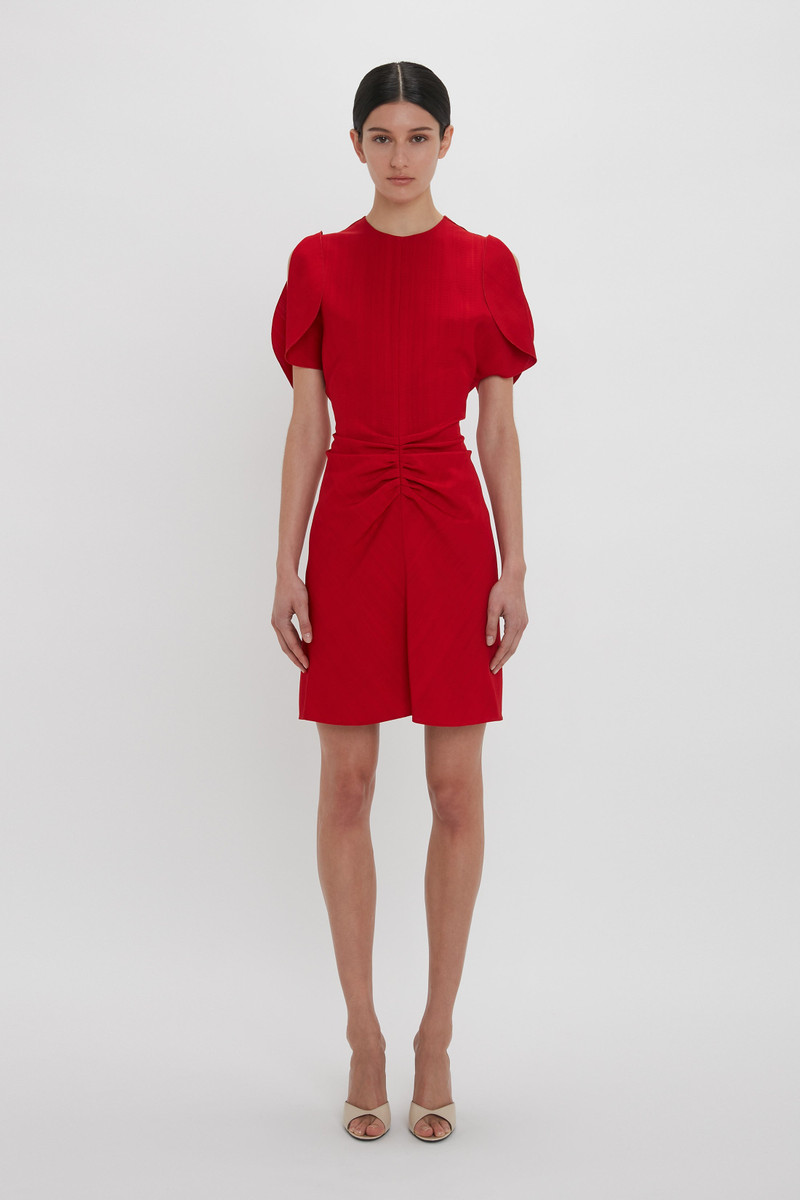 Victoria Beckham Exclusive Gathered Waist Mini Dress In Carmine outlook