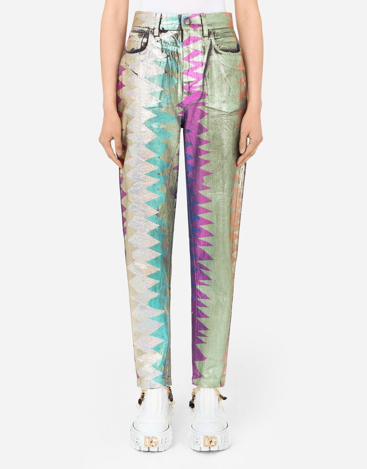 Foiled jeans with multi-colored glitch print - 1