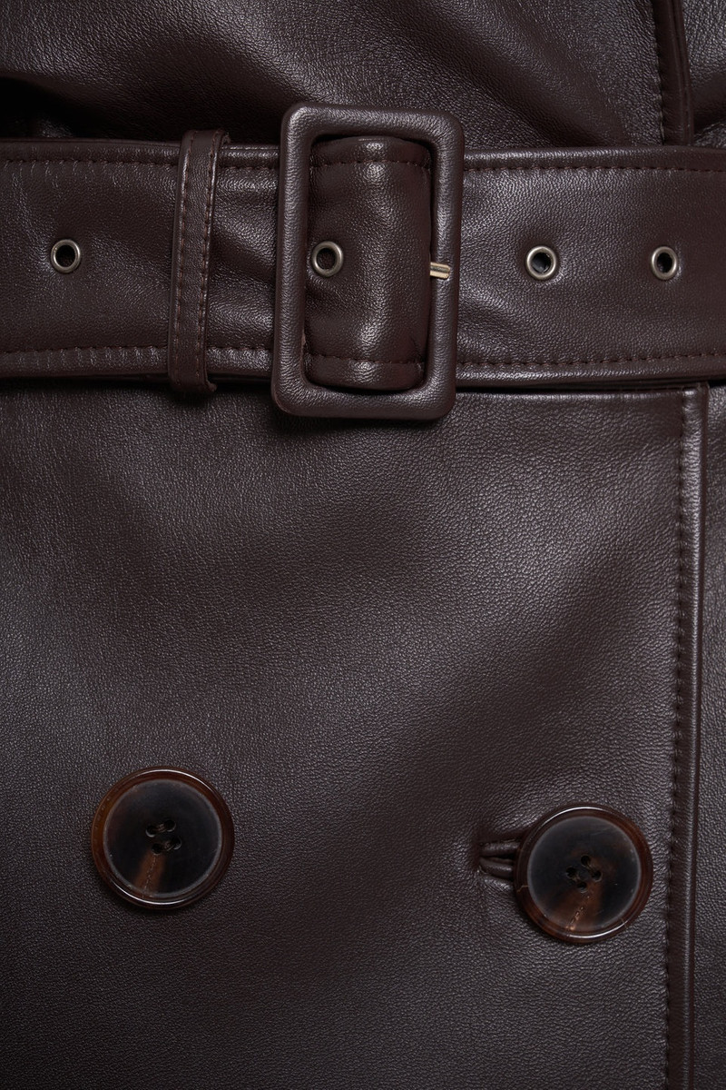 LEATHER DOUBLE BREASTED COAT WITH BELT 3