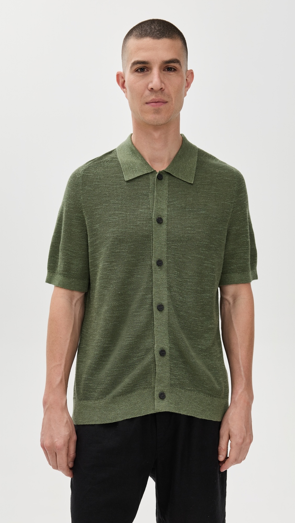 Relaxed Short Sleeve Button Down in Pacific Linen - 6