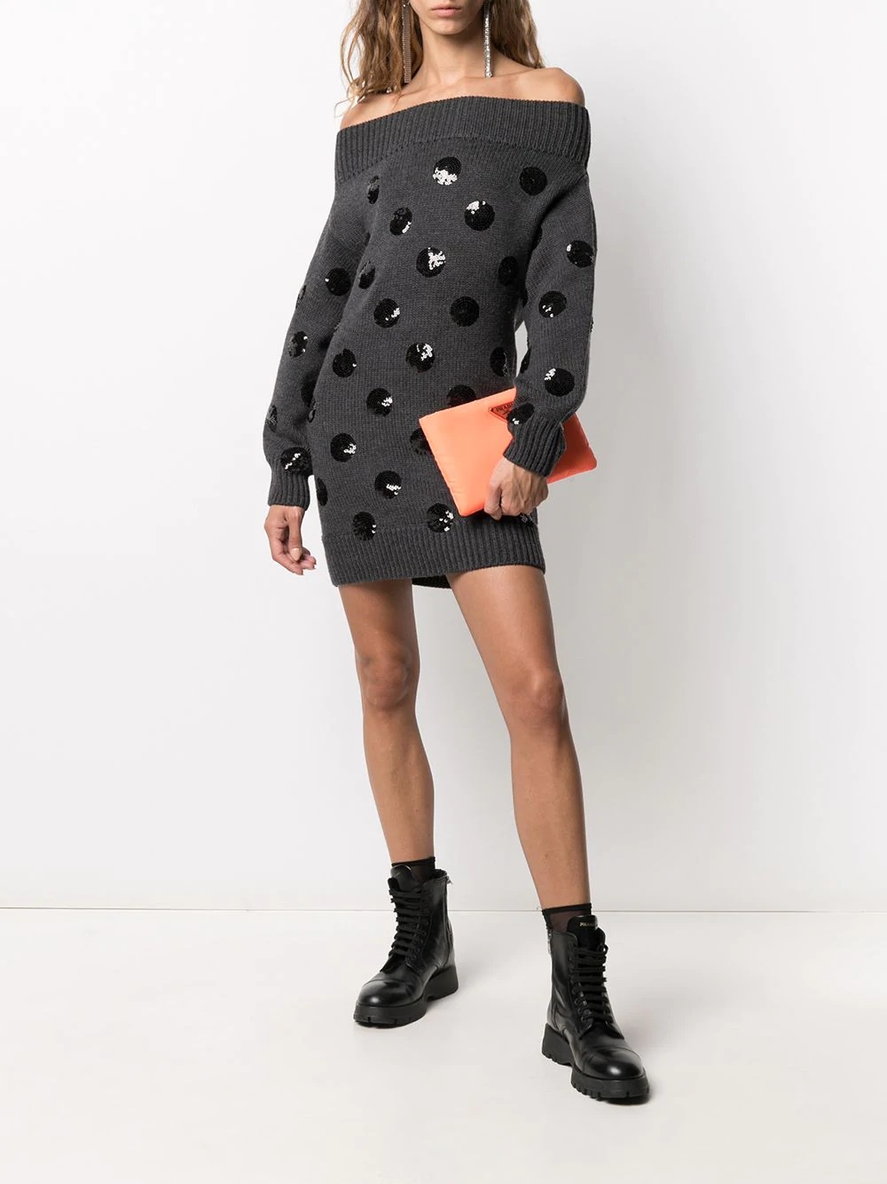 sequin polka dot off-shoulder knit dress - 2