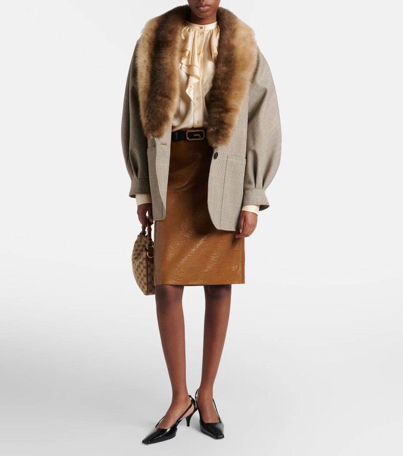 GUCCI Checked shearling-trimmed wool jacket outlook