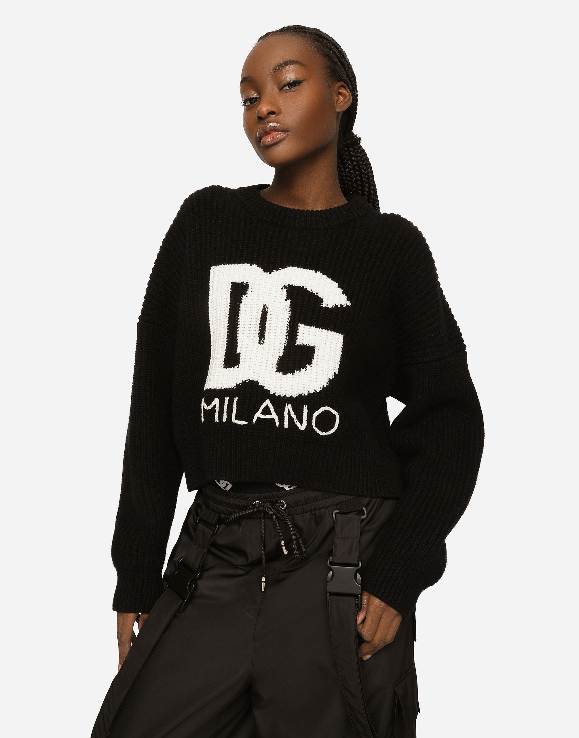 Cropped fisherman’s rib sweater with DG logo - 2