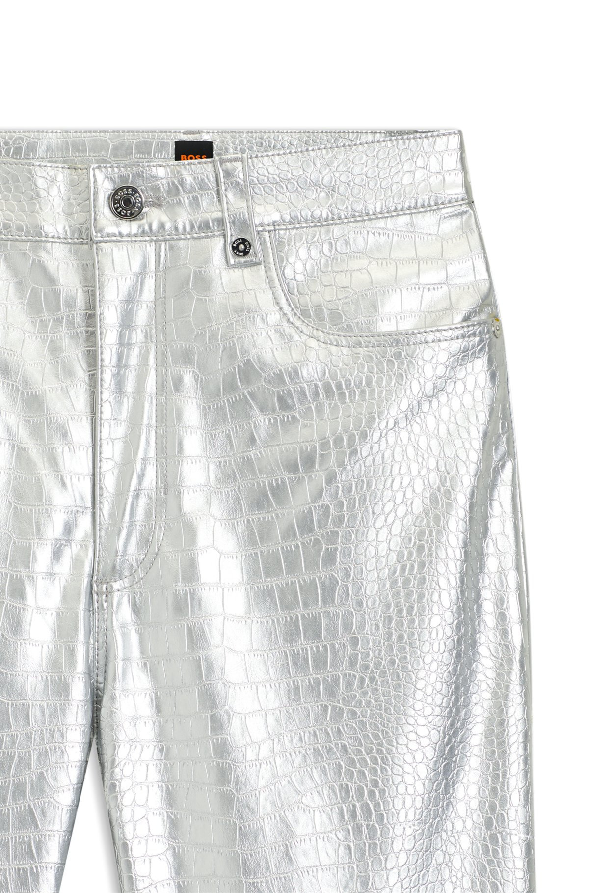 STRAIGHT-LEG TROUSERS IN CROCODILE-EMBOSSED FAUX LEATHER - 6