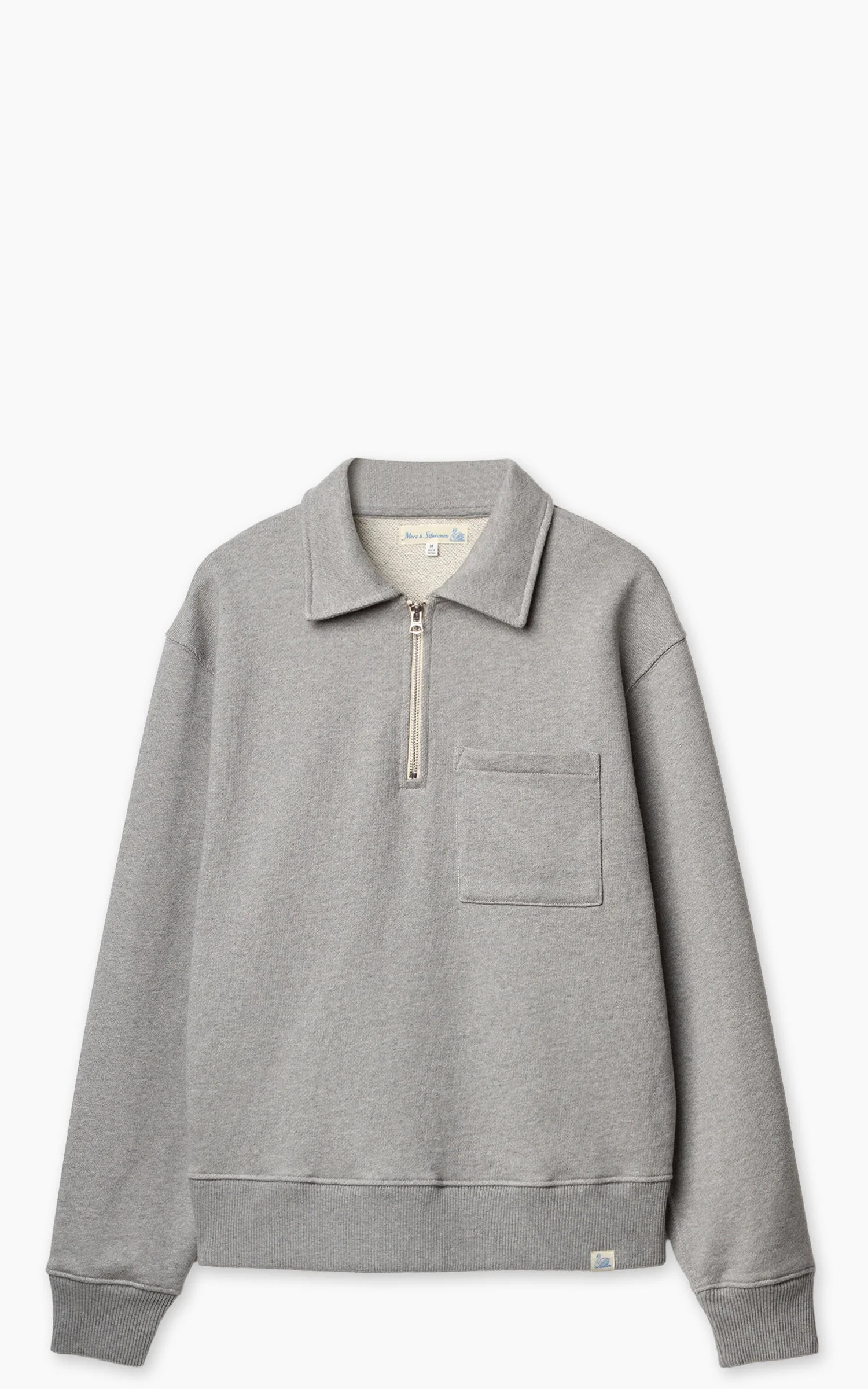 MERZ B. SCHWANEN ZIP03 AUTHENTIC FLEECE POLO COLLARED HALF-ZIP COTTON SWEATSHIRT GREY MELANGE - 1