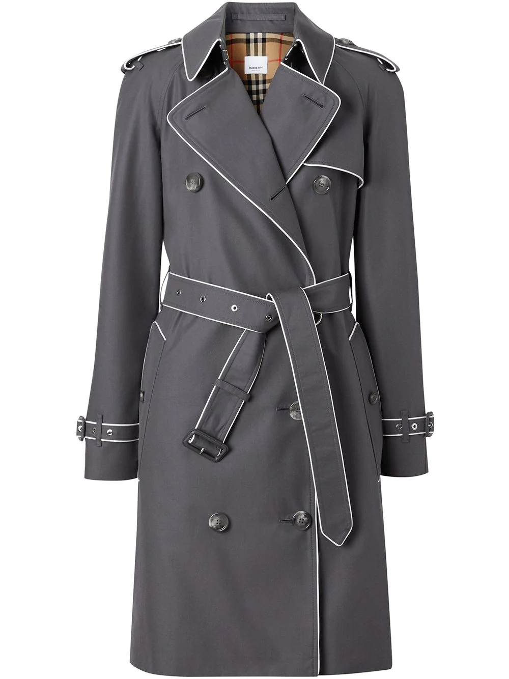 contrast piped trim trench coat - 1