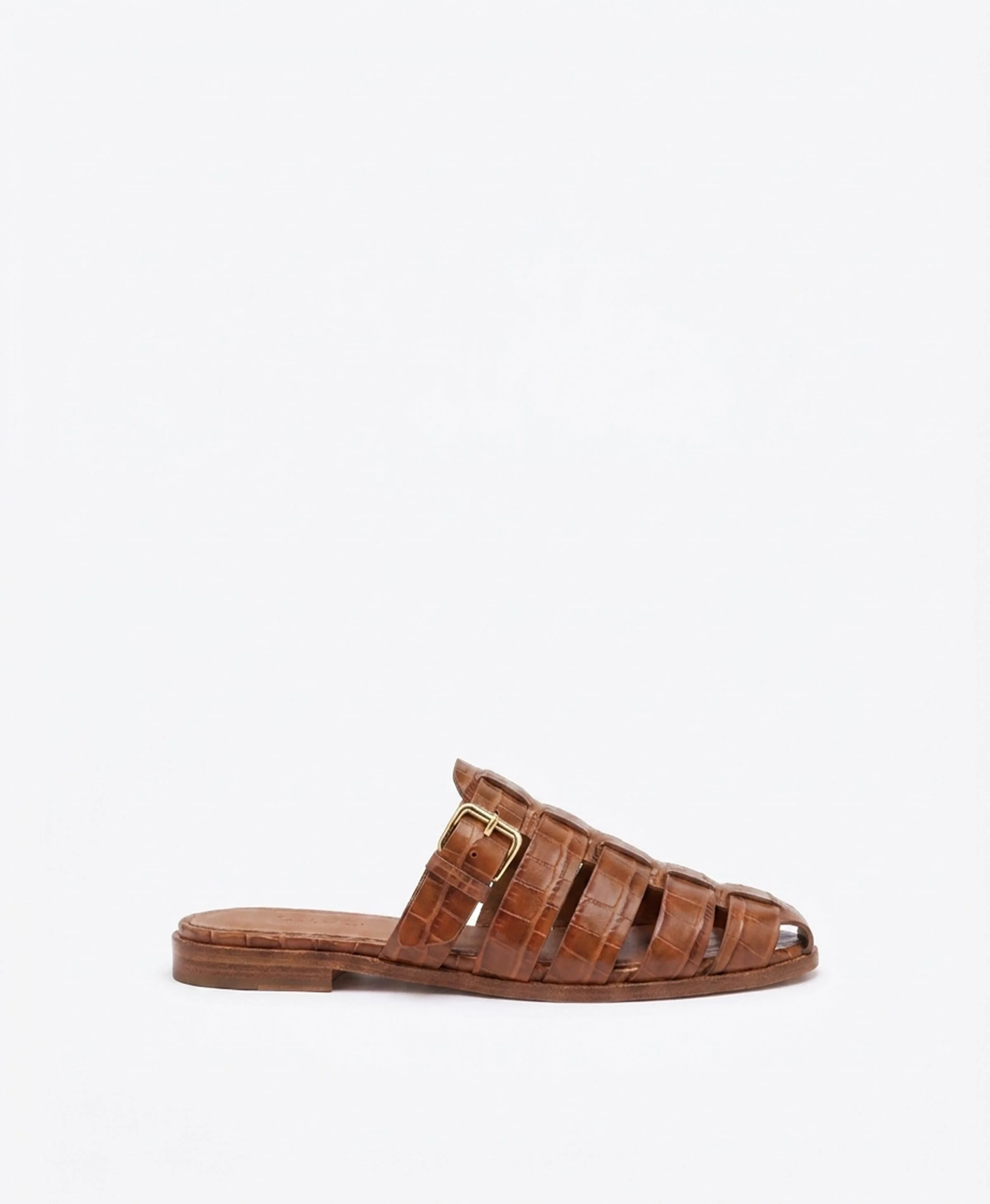 Theresa Brown Croc-Embossed Leather Flat Mules - 1