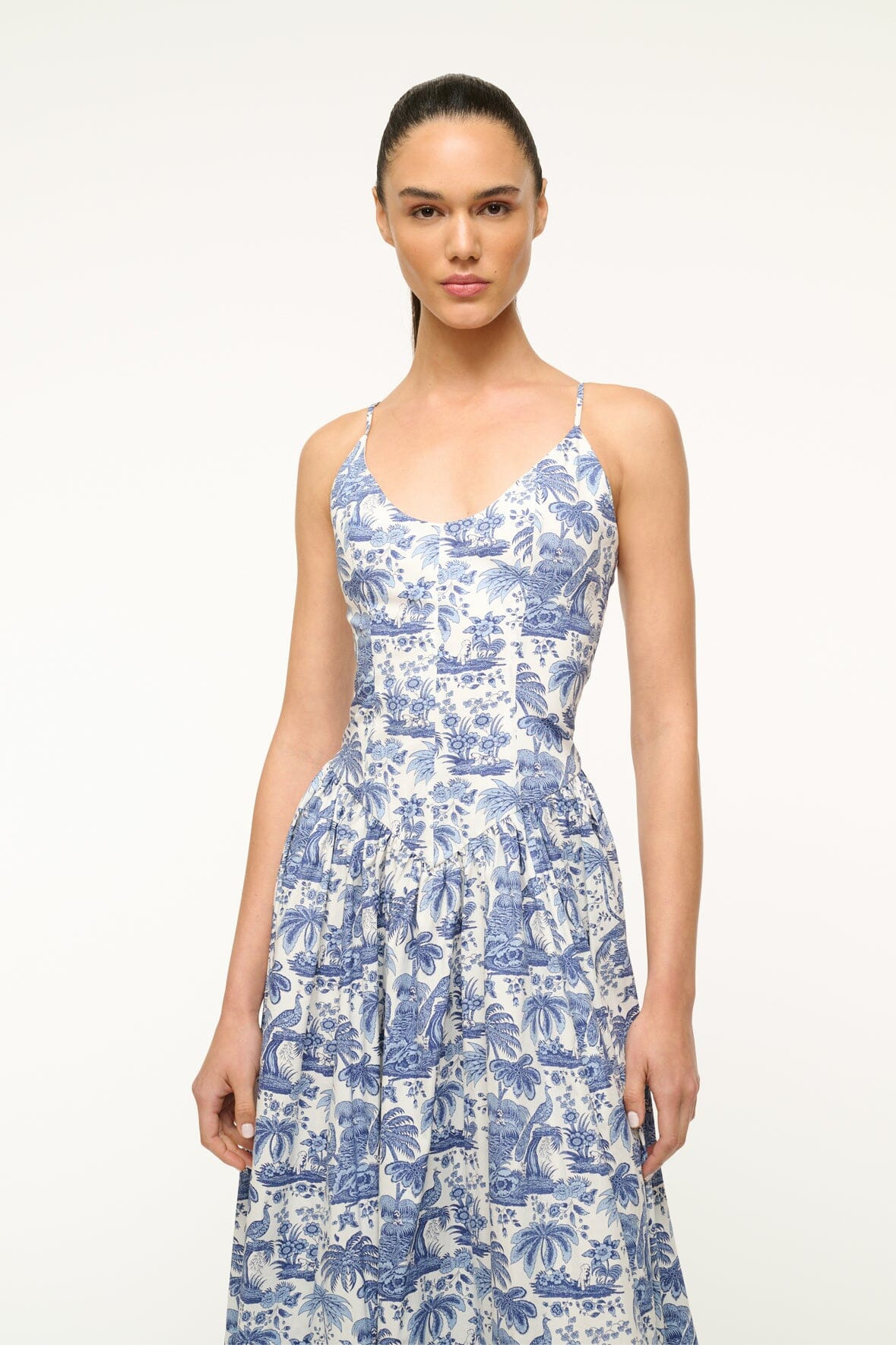 STAUD DENA DRESS BLUE TOILE - 5