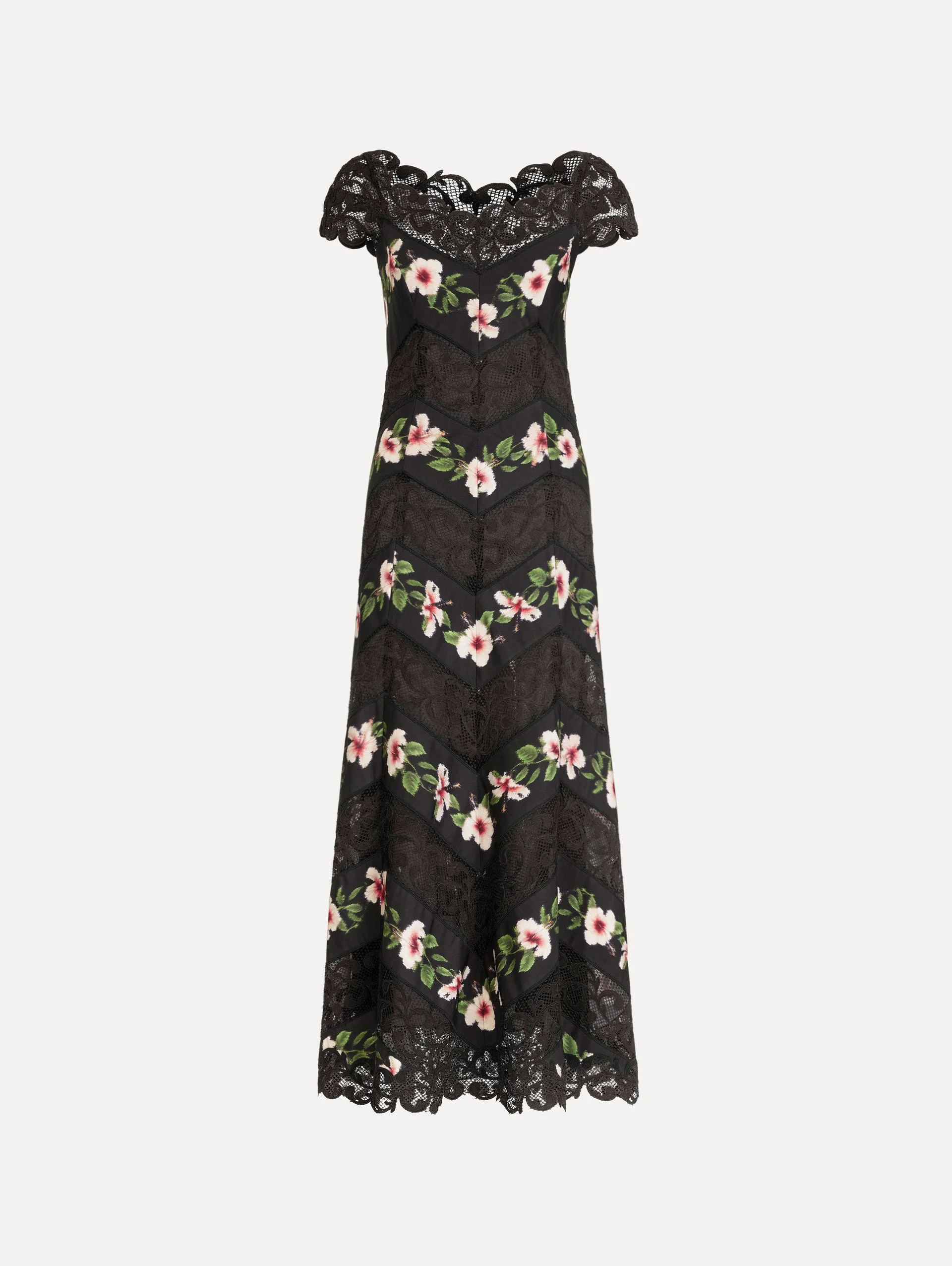 CHINÉ HIBISCUS STRIPED FAILLE MIDI DRESS - 1