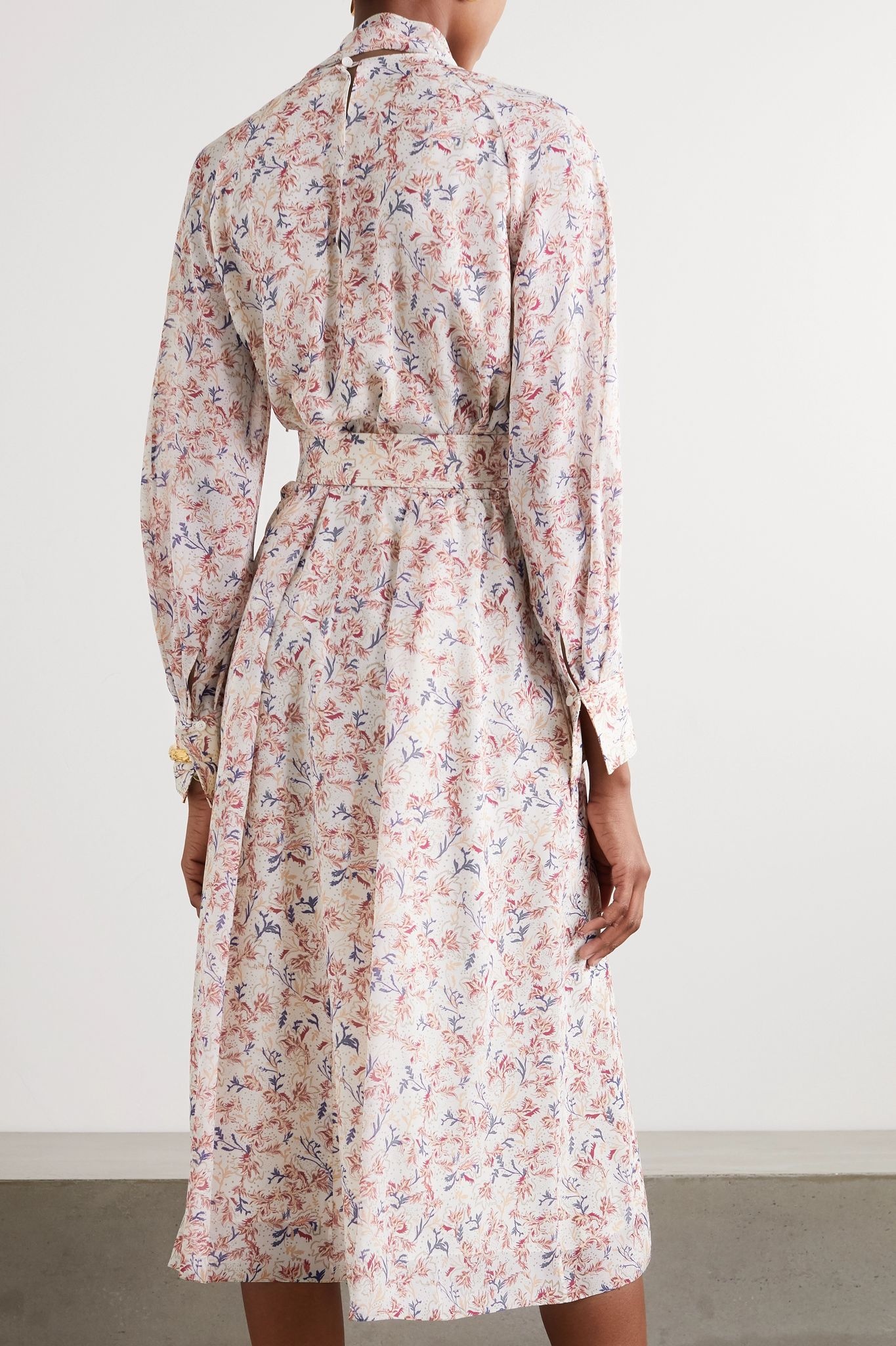 Tie-detailed floral-print silk crepe de chine midi dress - 3