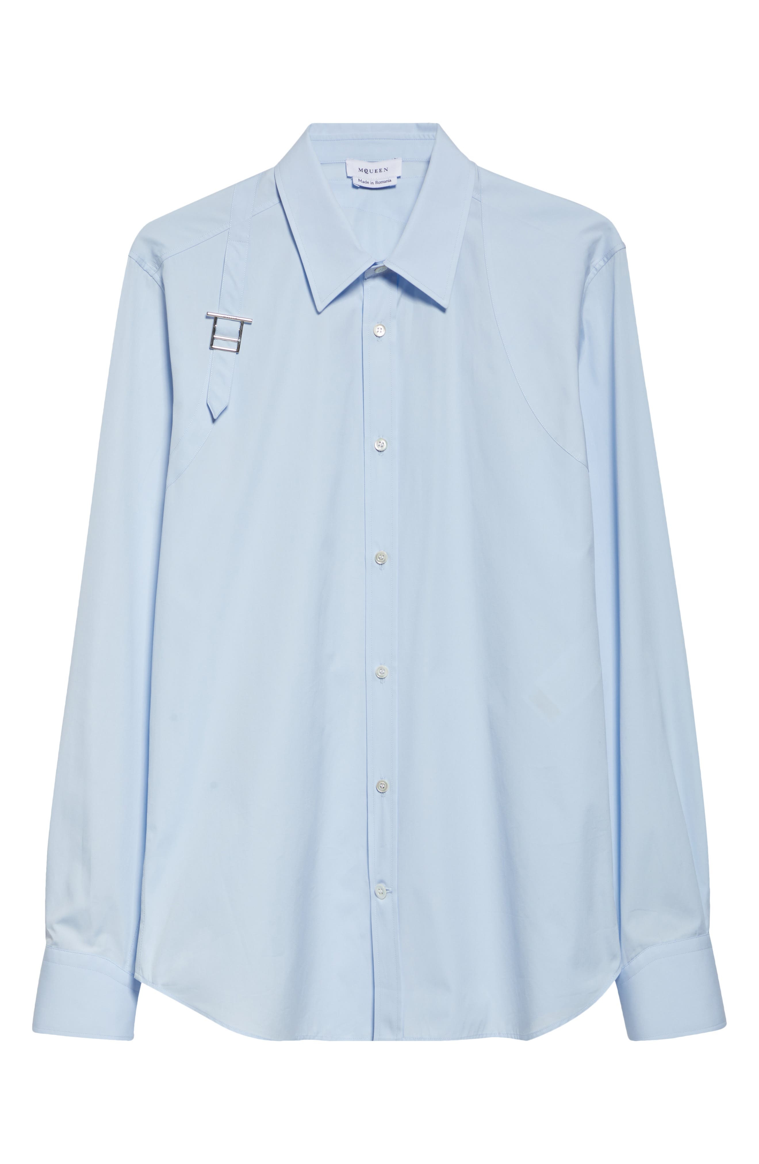 McQueen T-Bar Harness Poplin Button-Up Shirt in Shirting Blue at Nordstrom - 5