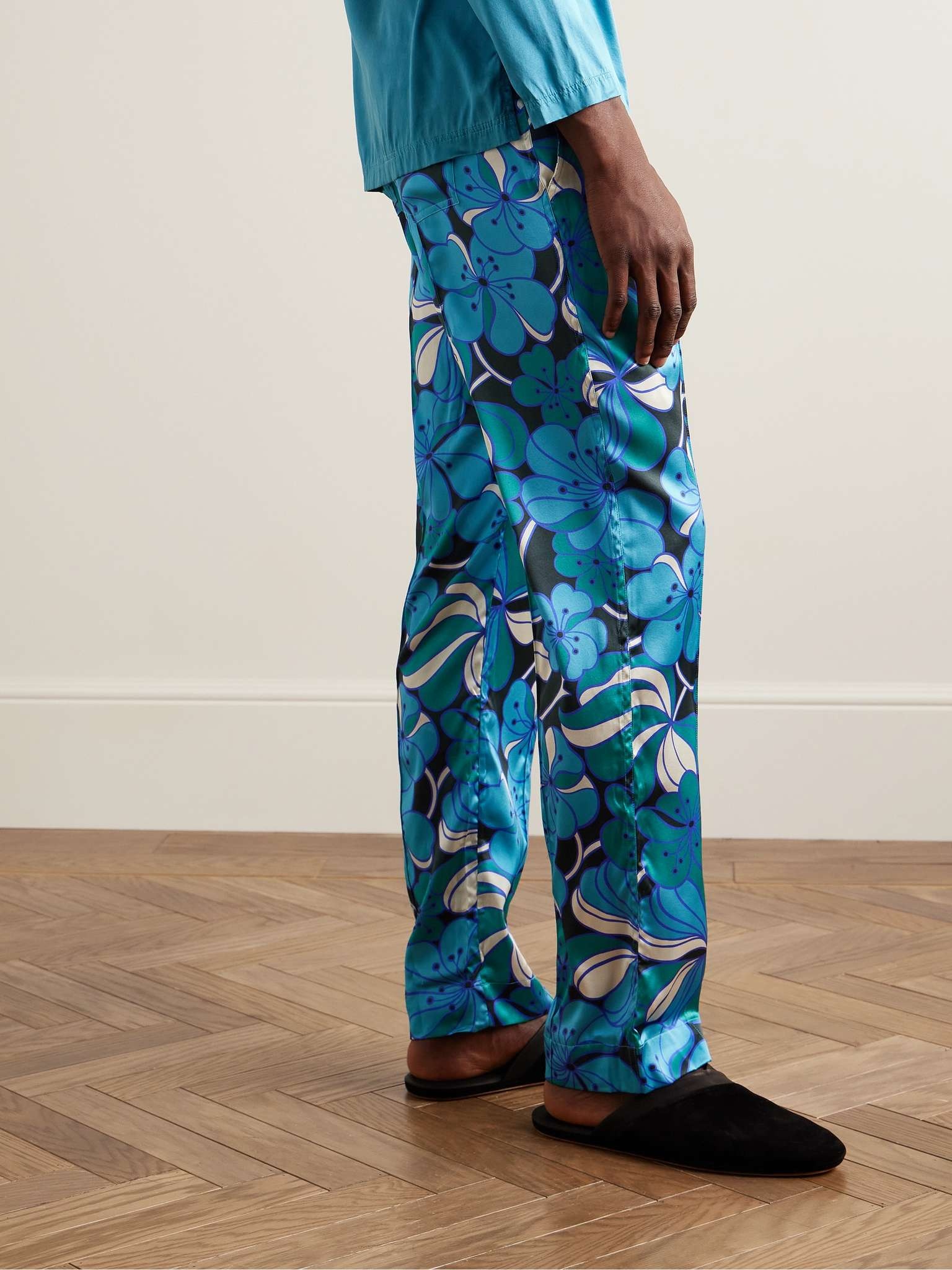 Straight-Leg Velvet-Trimmed Printed Stretch-Silk Pyjama Trousers - 3
