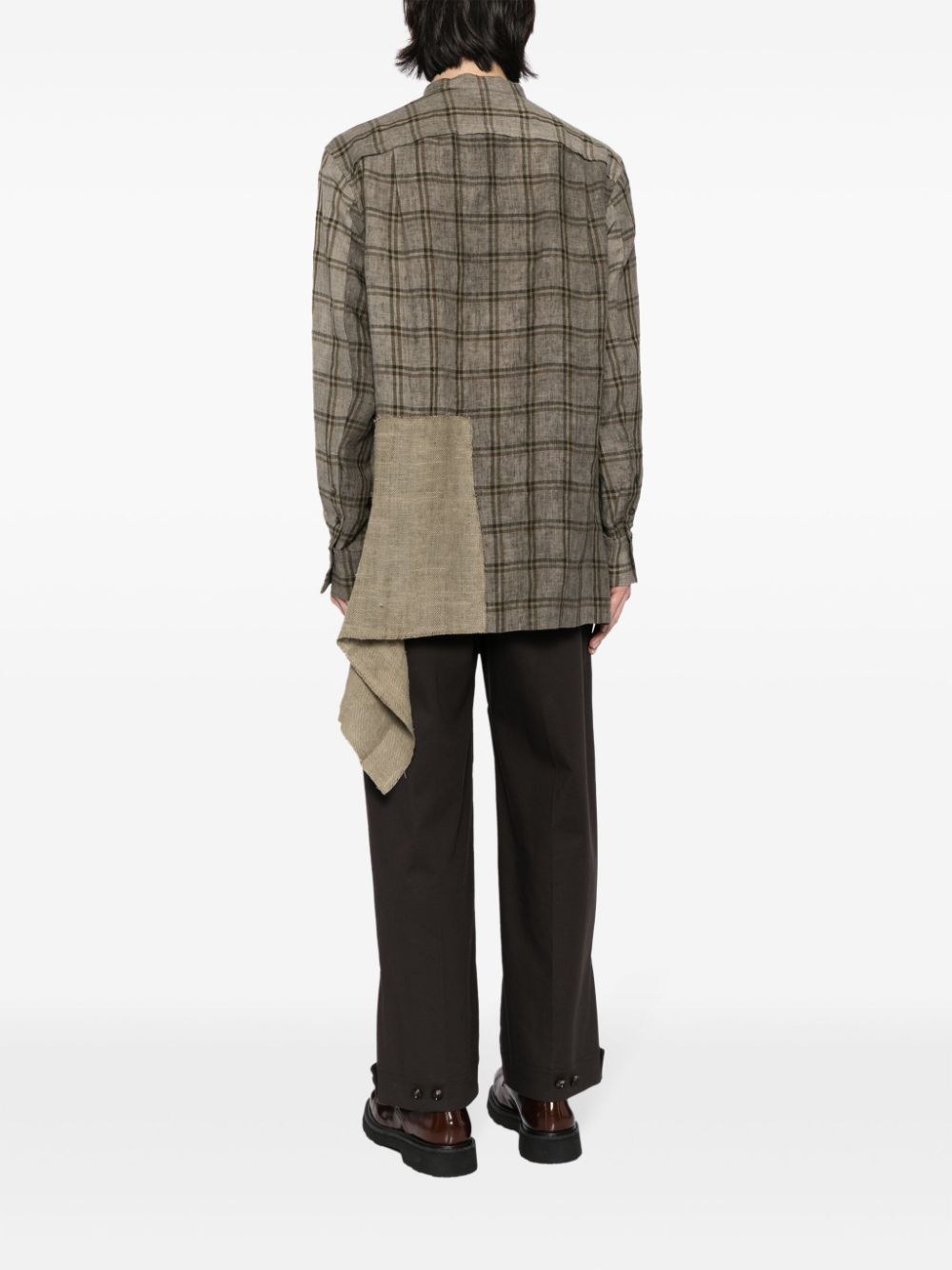 check-pattern panelled linen shirt - 4