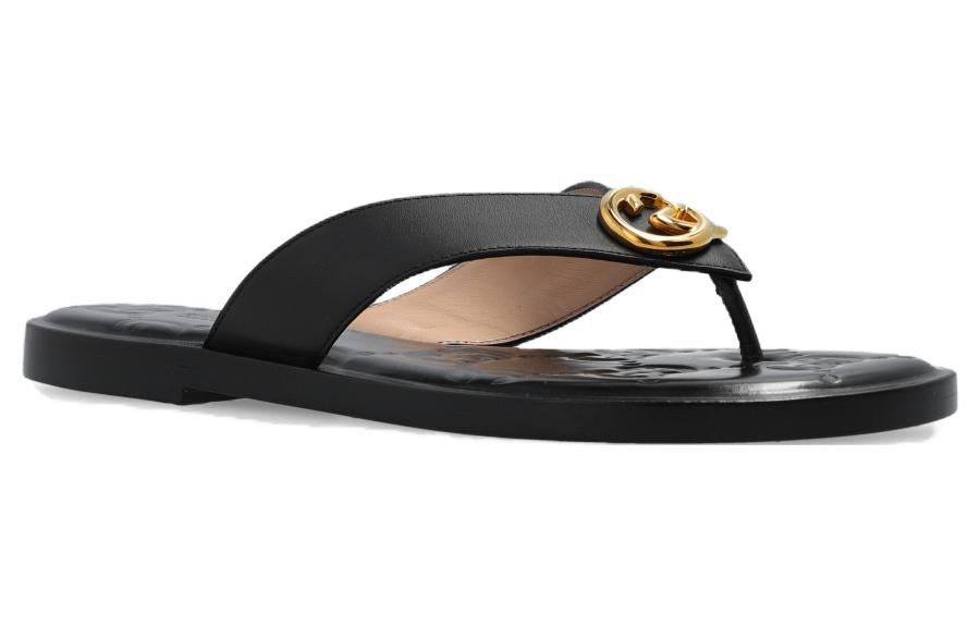(WMNS) Gucci Interlocking G thong sandal 'Black Leather' 695207-A3N00-1000 - 3