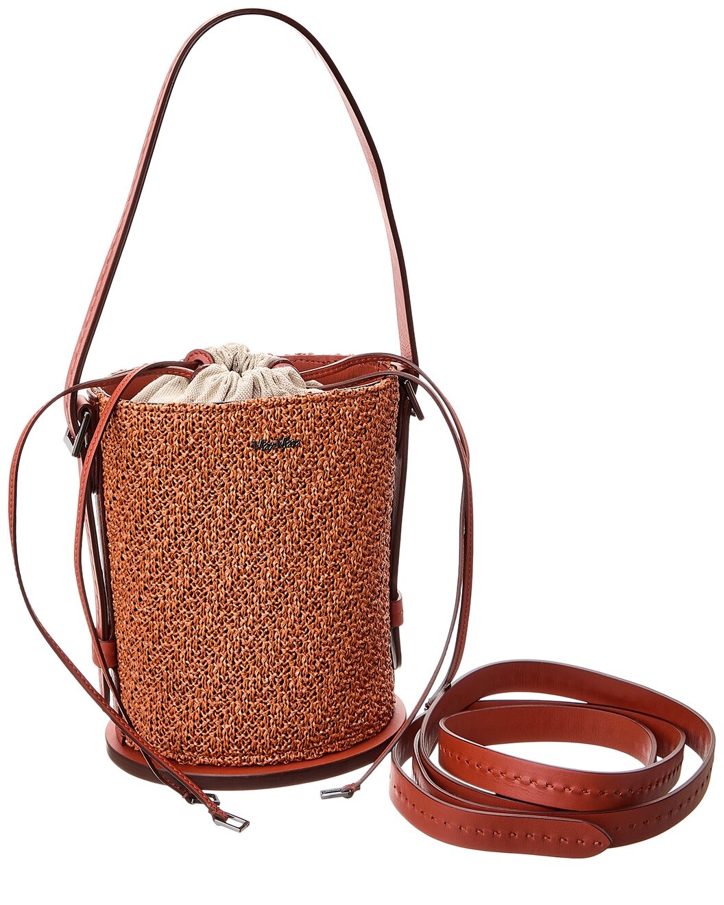 Max Mara Logo Plaque Leather-Trim Bucket Bag - 4