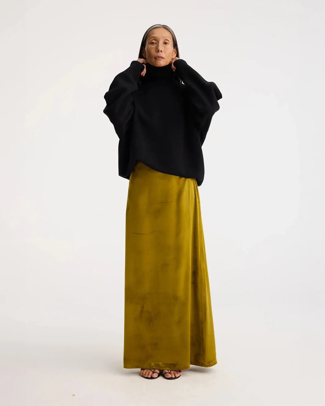 VELVET SILK BLEND LONG SKIRT - 2