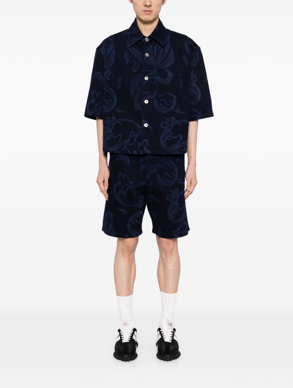floral-print denim shorts - 2