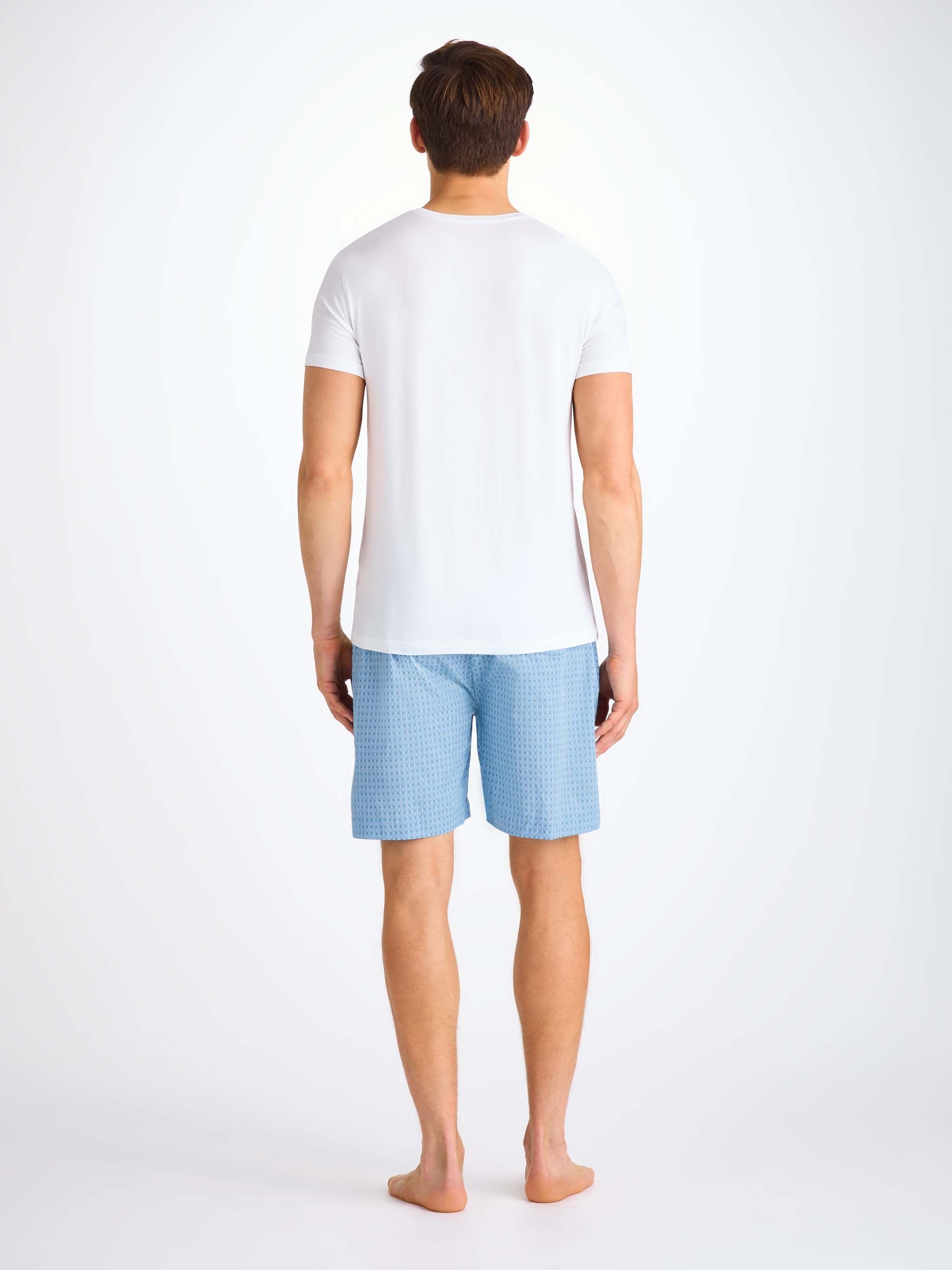 Men's Lounge Shorts Cotton Batiste Blue Jungle Leaf Print - 4