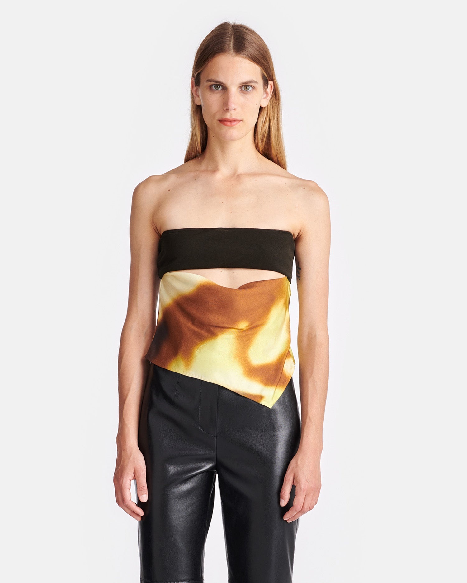 Printed Silk And Mesh-Jersey Bandeau Top - 2