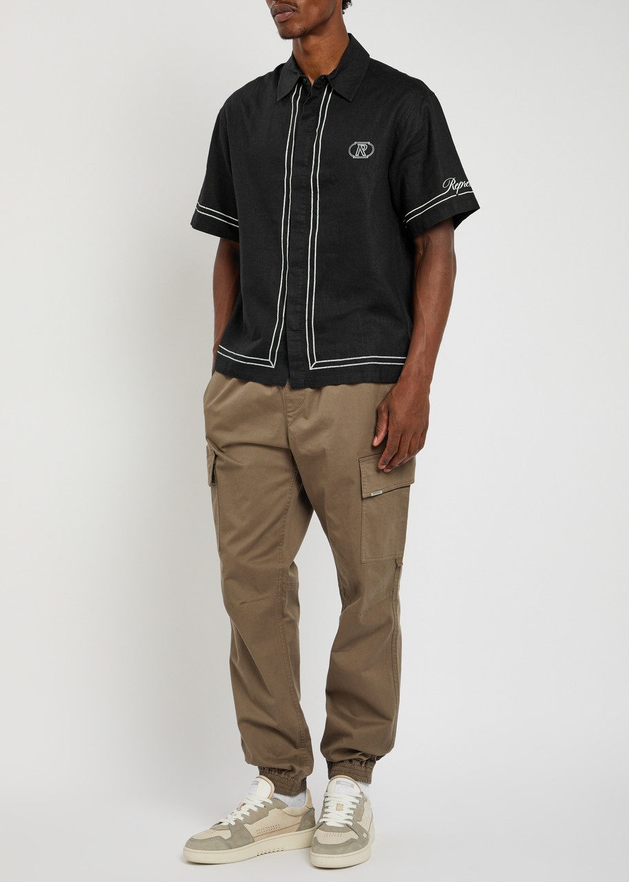 Represent Border Logo-print Ramie Shirt - 4