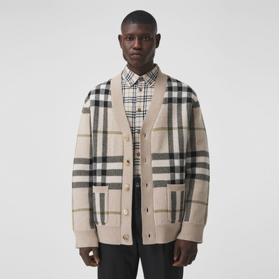 Burberry Check Wool Cashmere Jacquard Cardigan outlook