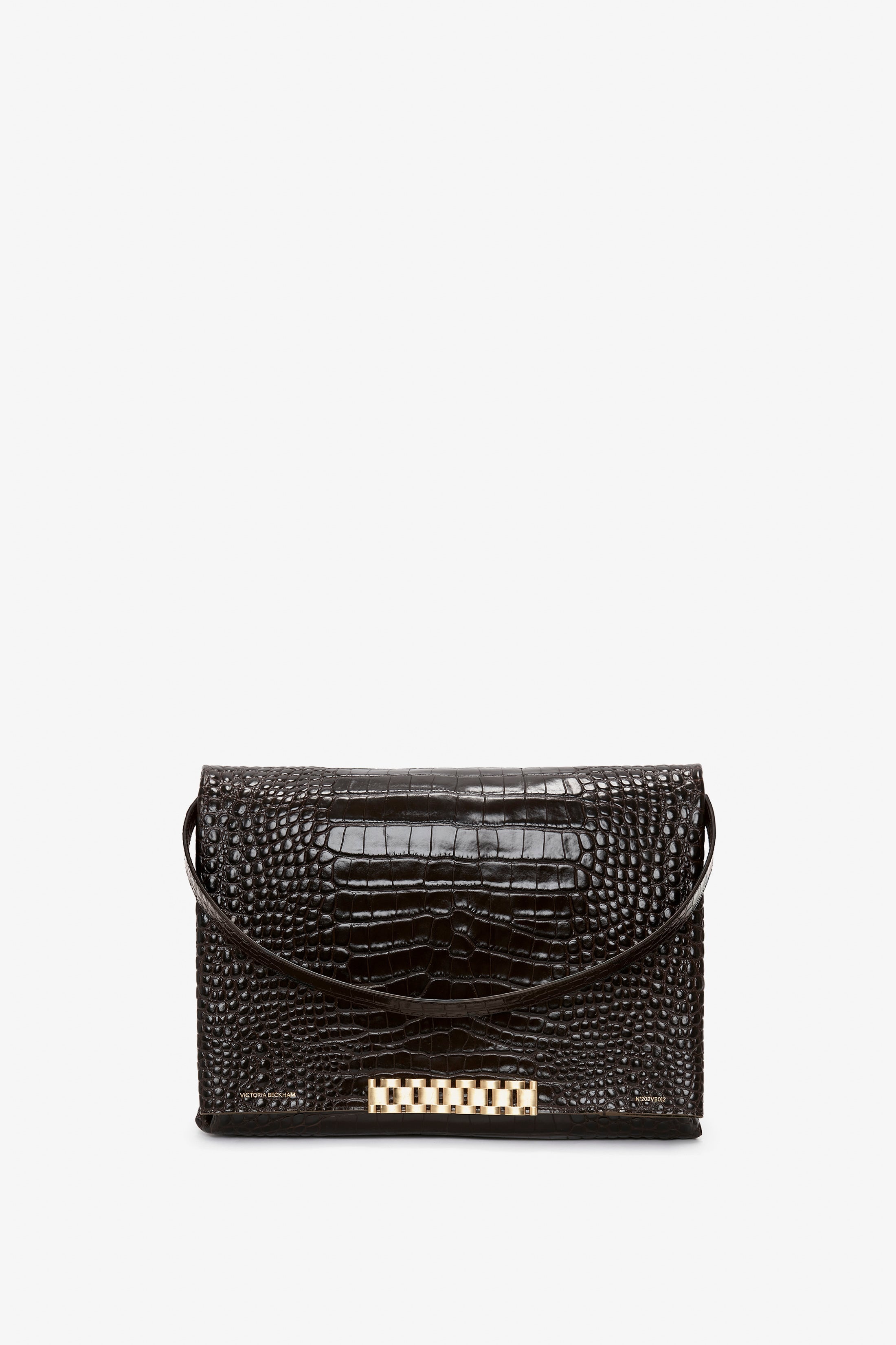 Jumbo Chain Pouch In Chocolate Croc-Effect Leather - 3