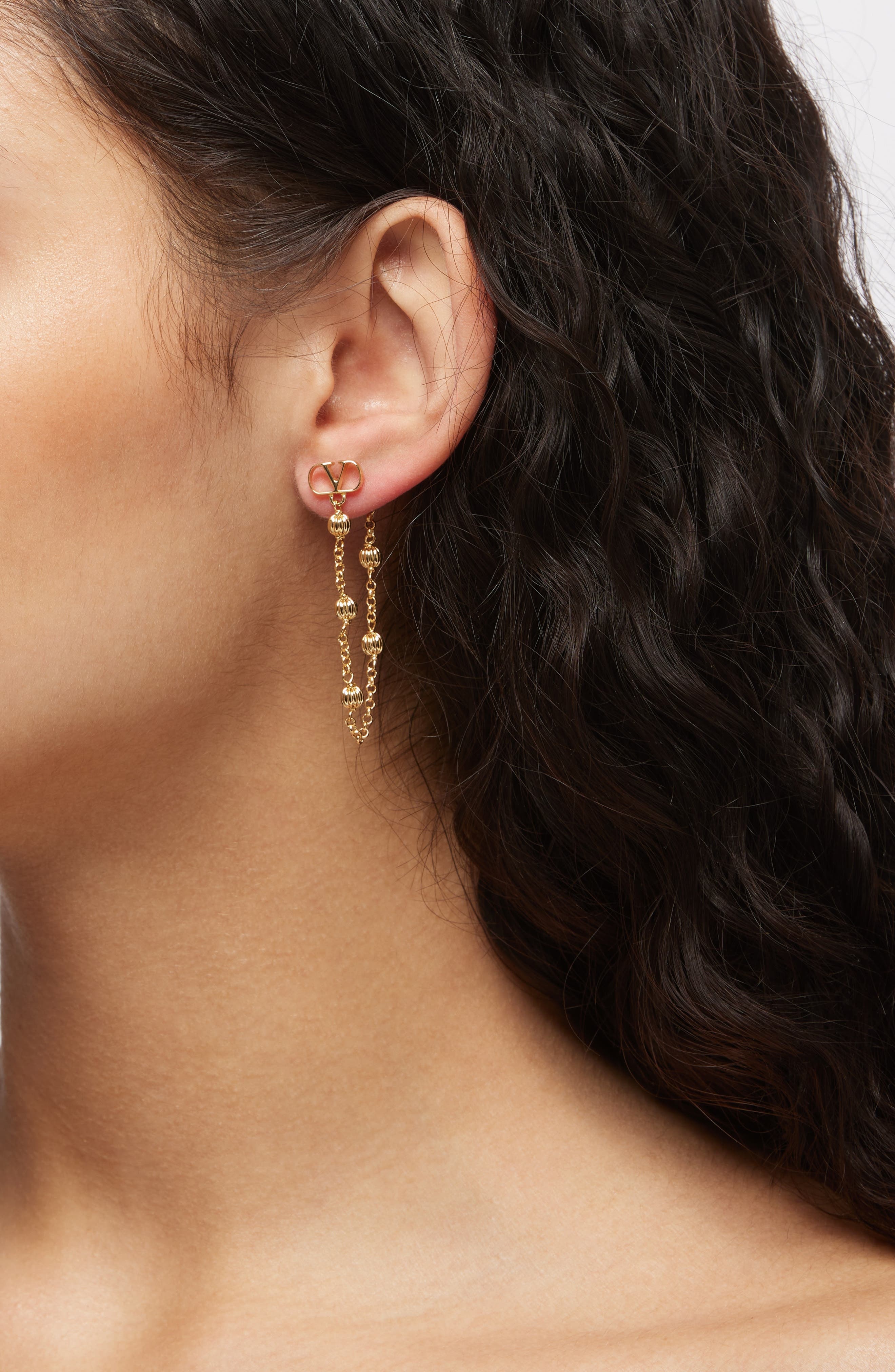 Valentino Garavani VLOGO Chain Front/Back Earrings in Gold at Nordstrom - 3