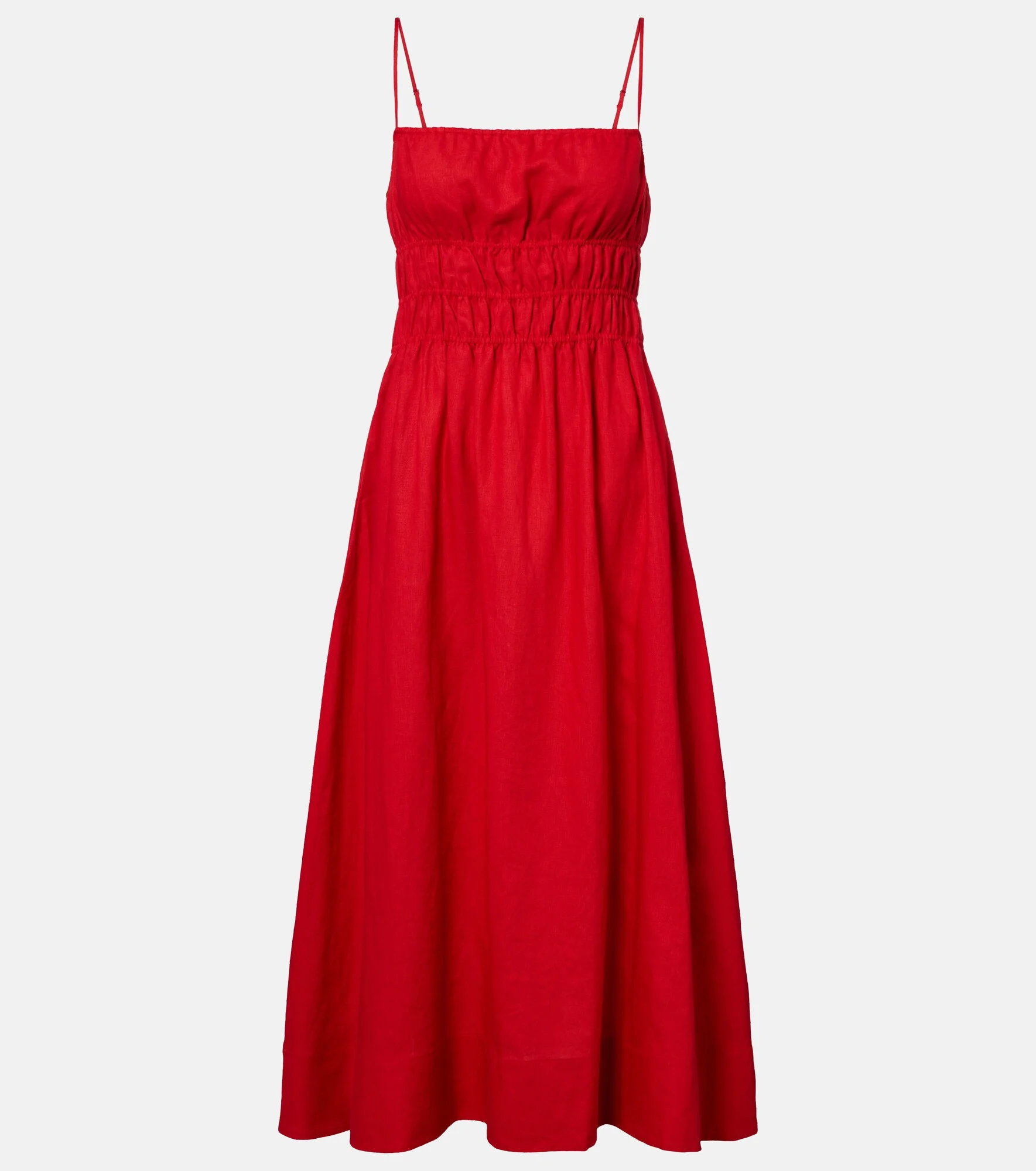 shirred linen midi dress Sleeper Atlanta Linen Midi Dress