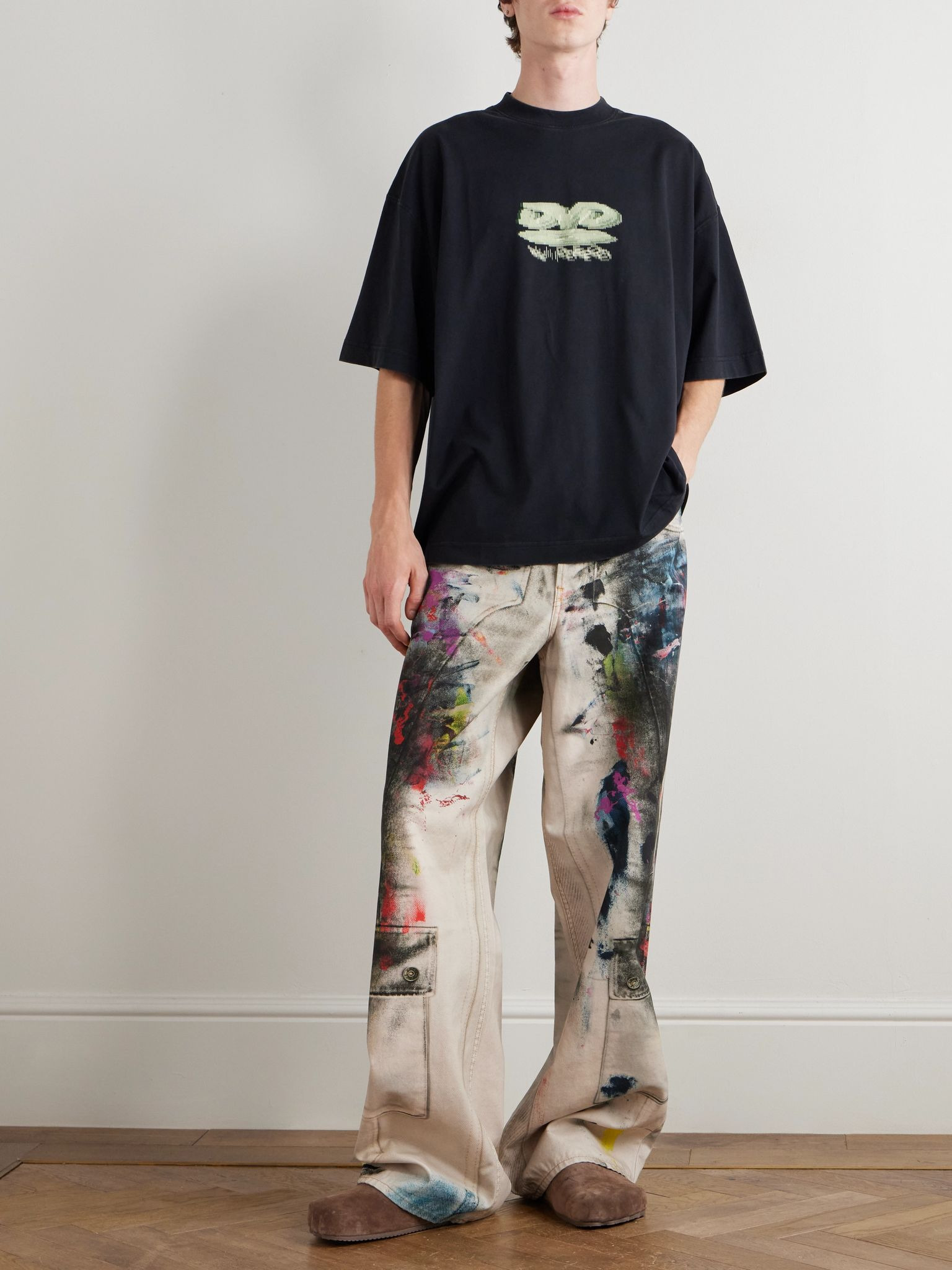 Oversized Printed Cotton-Jersey T-Shirt Black - 2