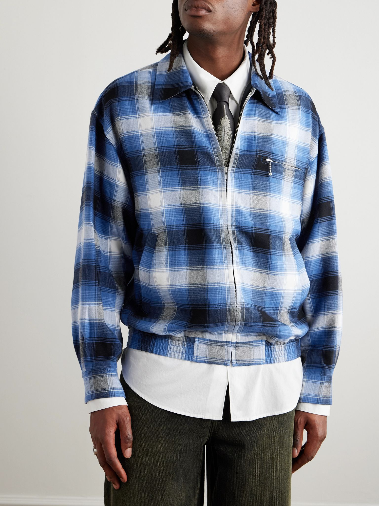 Checked Oxford Shirt Jacket Blue - 3