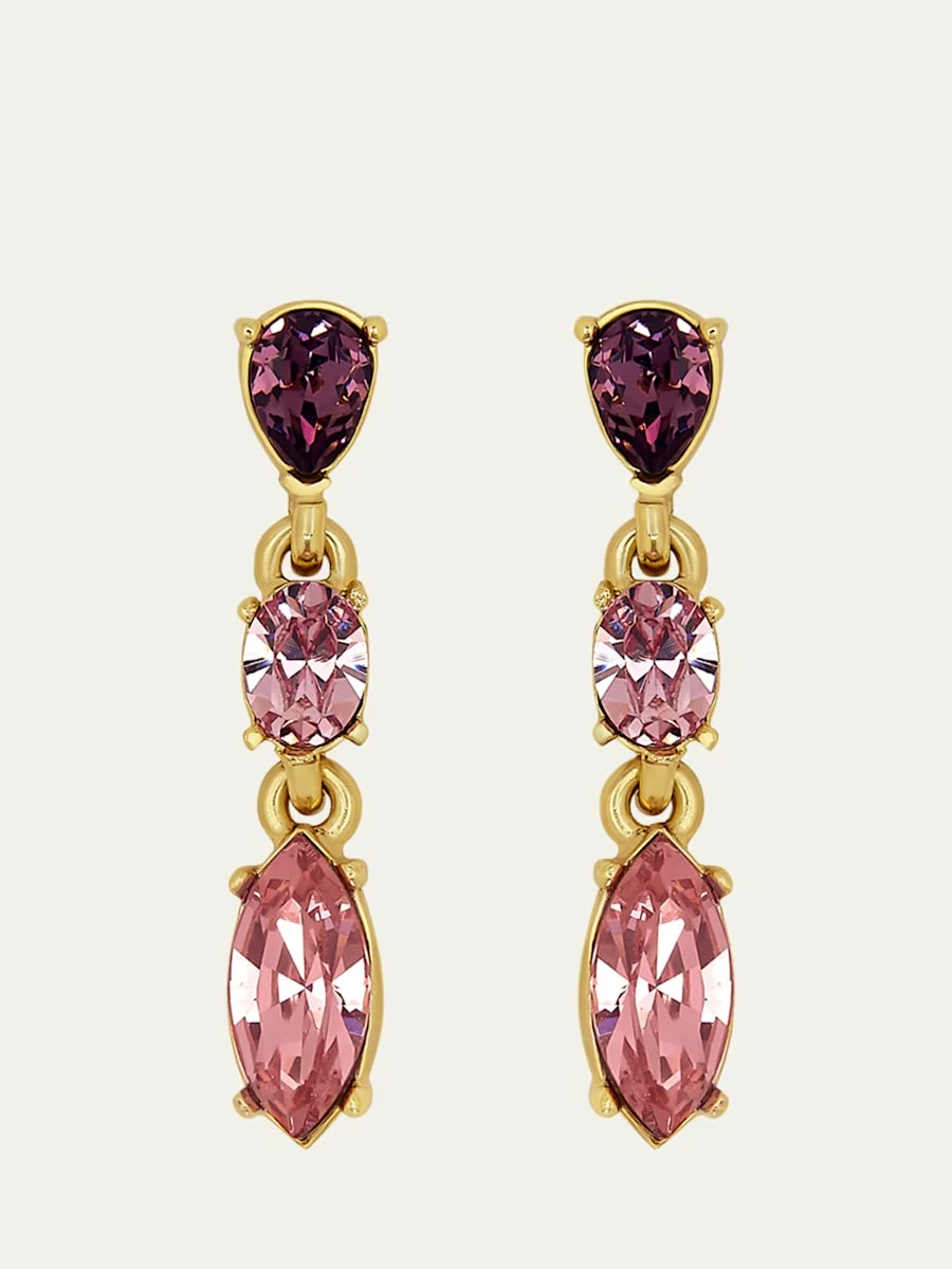 Crystal Three-Drop Earrings - 1