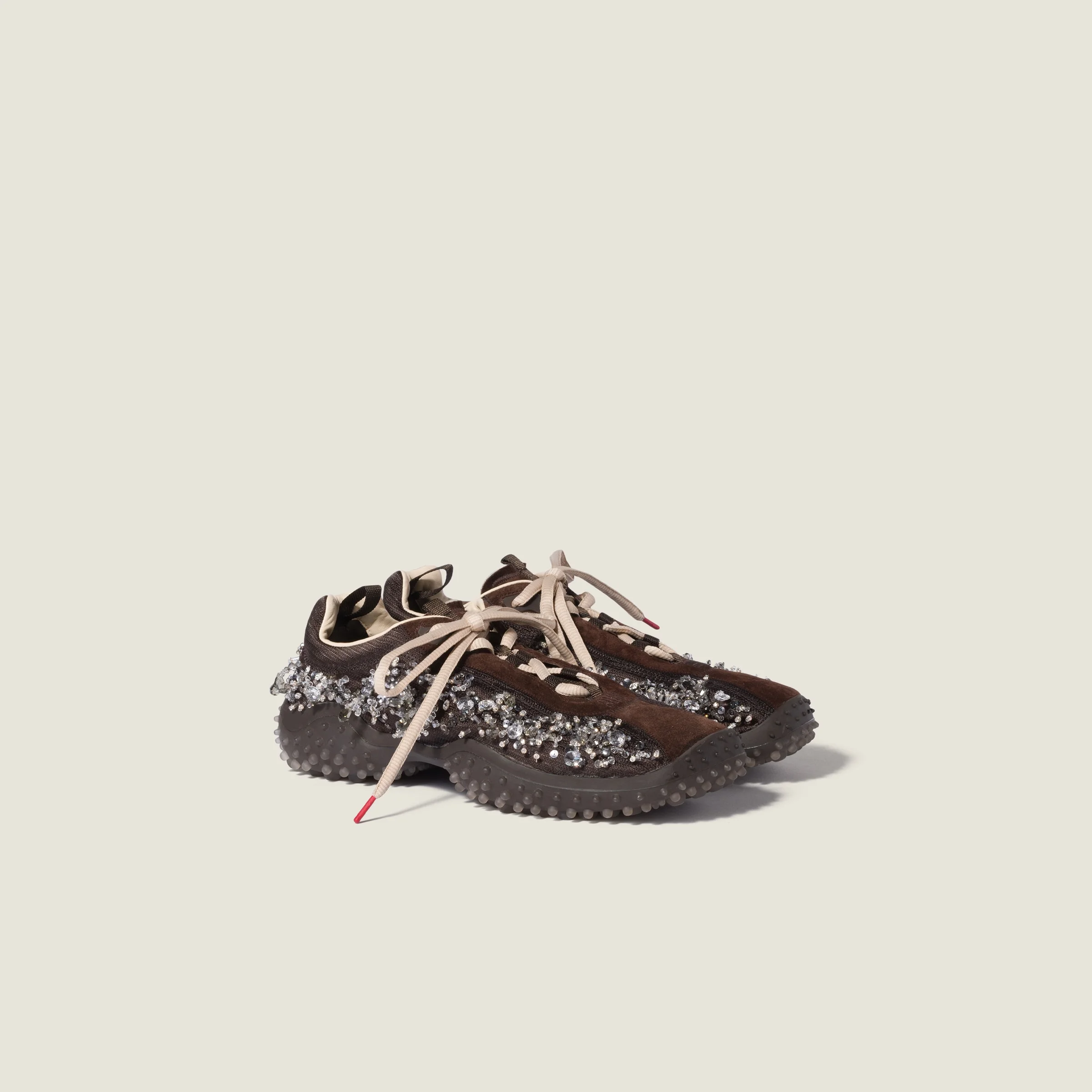 Bubble embroidered technical fabric and suede sneakers - 1