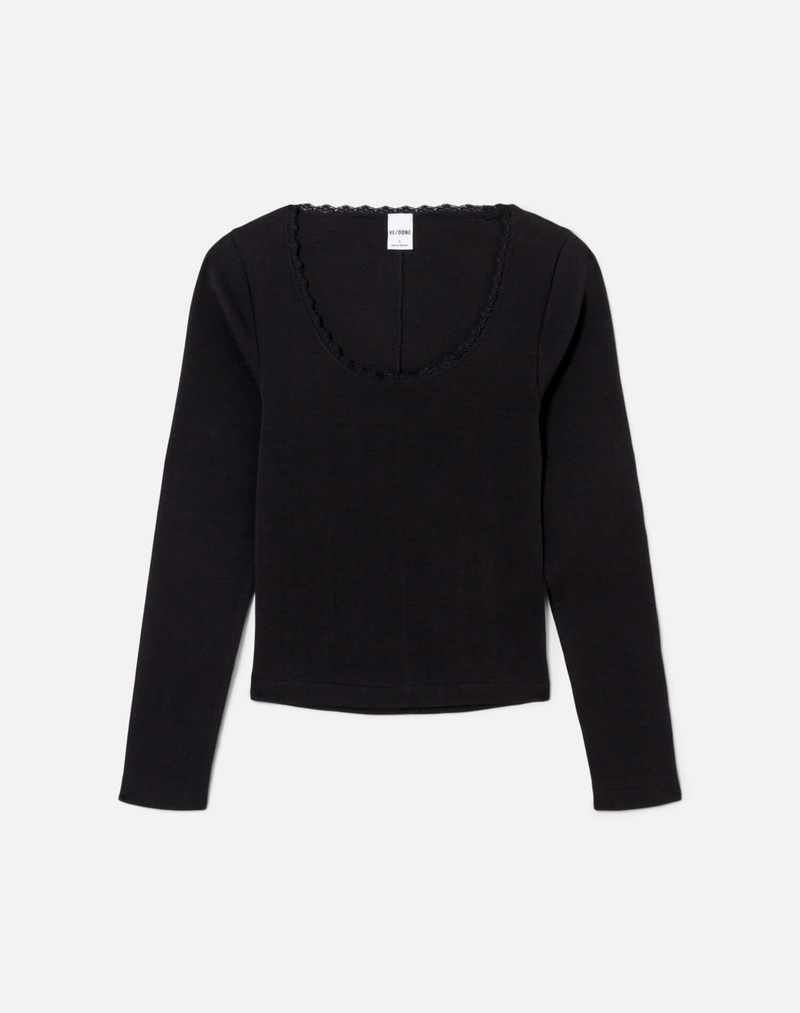 Lace Scoop Neck Long Sleeve - Black 1