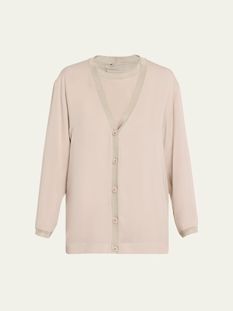 Silk V-Neck Cardigan 1