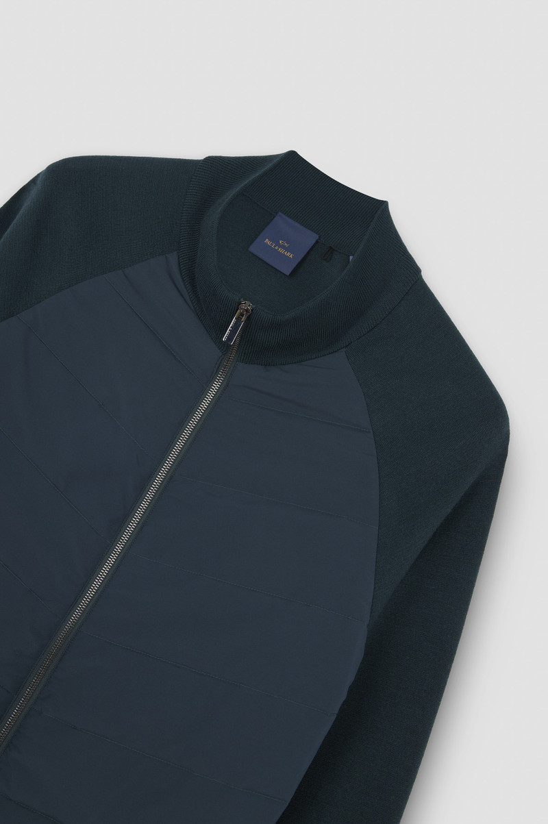 HYBRID ZIP-UP CARDIGAN IN SOFT COOL TOUCH WOOL AND TYPHOON® PLATINUM 5