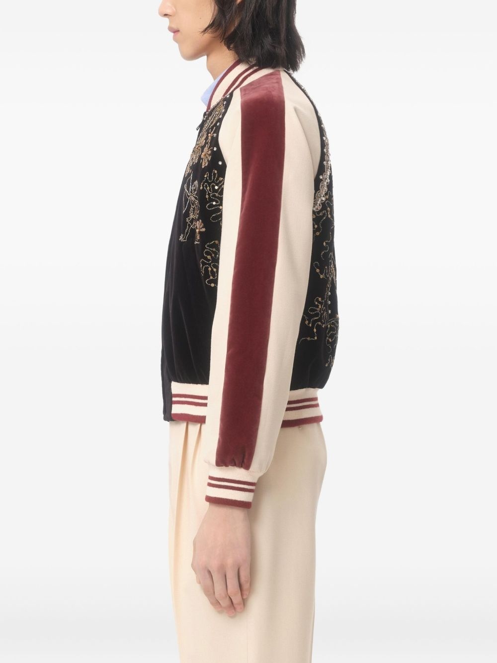 embroidered velour bomber jacket - 4